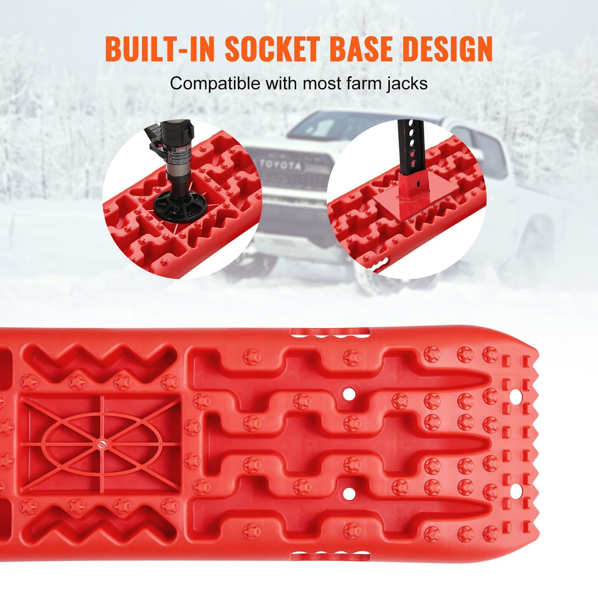 10 TON Traction Boards with PP Material, Recovery Boards for Off-road Vehicles/Cars/Pickups/SUVs/RVs, Pair Tire Traction Mats on Snow, Sand, Mud and Loose Terrain, Storage Bag, Long, Red