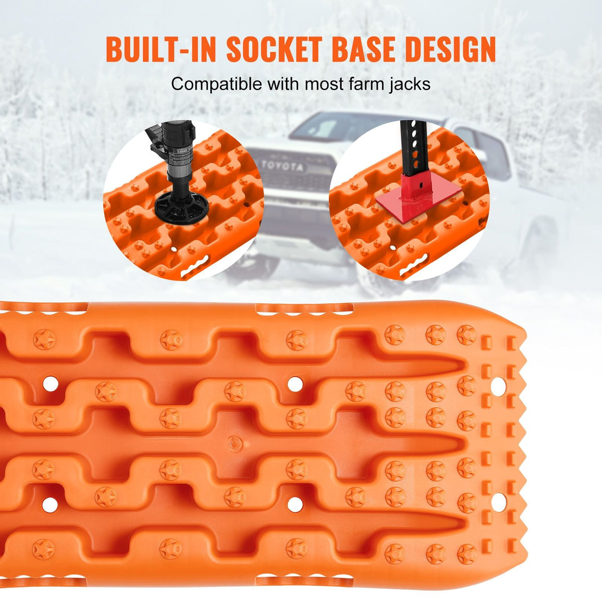 10 TON Traction Boards with PP Material, Recovery Boards for Off-road Vehicles/Cars/Pickups/SUVs/RVs, Pair Tire Traction Mats on Snow, Sand, Mud and Loose Terrain, Storage Bag, Short, Orange