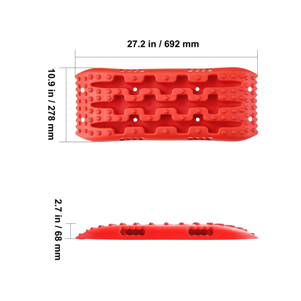 10 TON Traction Boards with PP Material, Recovery Boards for Off-road Vehicles/Cars/Pickups/SUVs/RVs, Pair Tire Traction Mats on Snow, Sand, Mud and Loose Terrain, Storage Bag, Short, Red