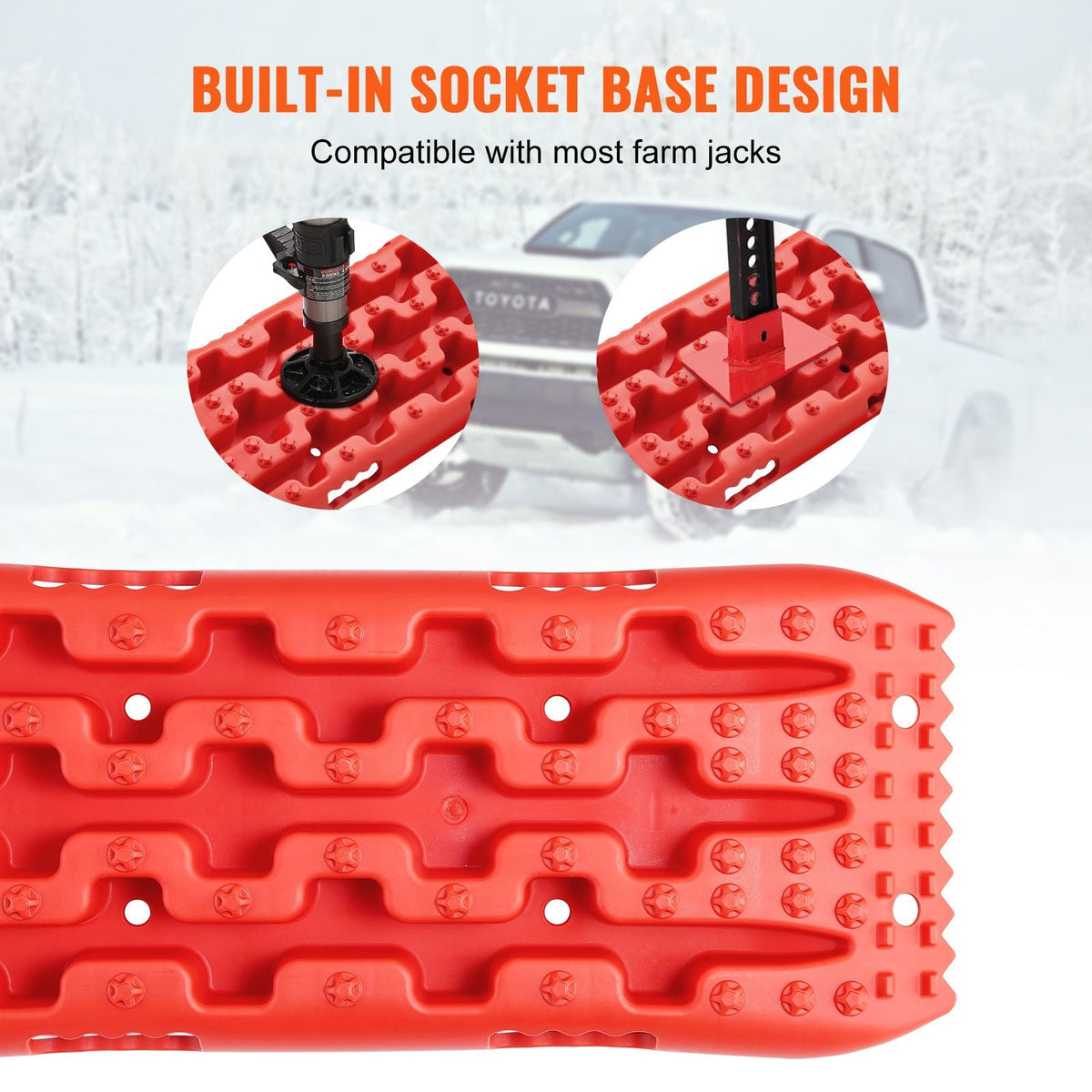 10 TON Traction Boards with PP Material, Recovery Boards for Off-road Vehicles/Cars/Pickups/SUVs/RVs, Pair Tire Traction Mats on Snow, Sand, Mud and Loose Terrain, Storage Bag, Short, Red