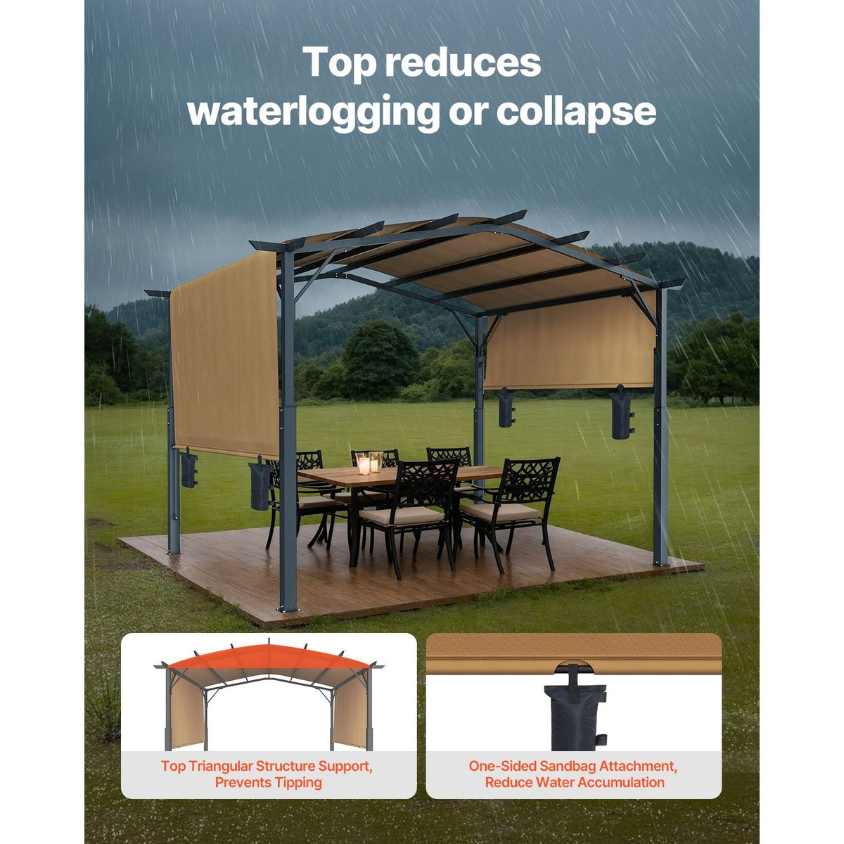 10 x 10 ft Outdoor Pergola, Arched Top Metal Pergola, Retractable Pergola with Sun Shade Canopy, Large Patio Shelter Pavilion, Heavy Duty Garden Pergola for Deck Backyard Porch Poolside