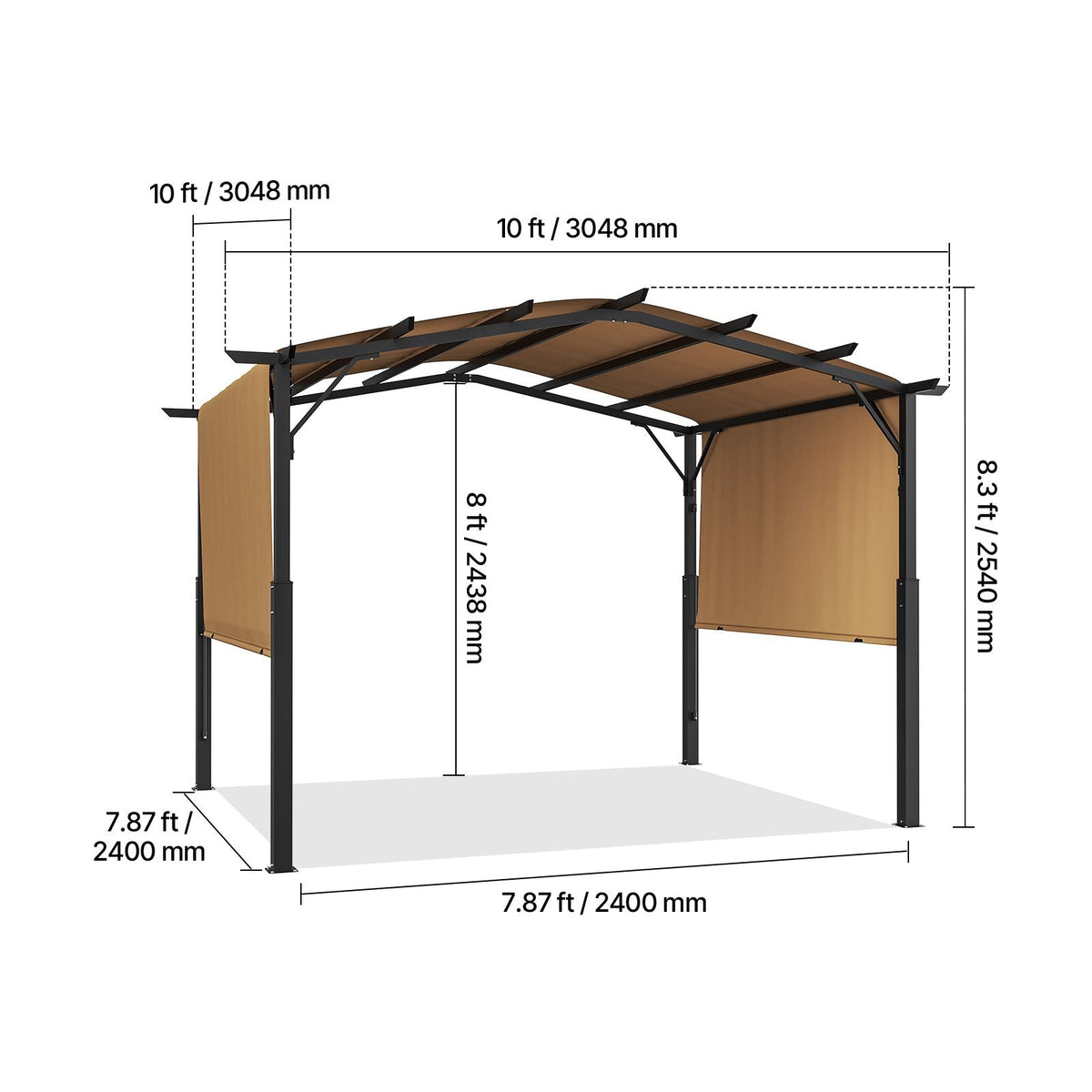 10 x 10 ft Outdoor Pergola, Arched Top Metal Pergola, Retractable Pergola with Sun Shade Canopy, Large Patio Shelter Pavilion, Heavy Duty Garden Pergola for Deck Backyard Porch Poolside