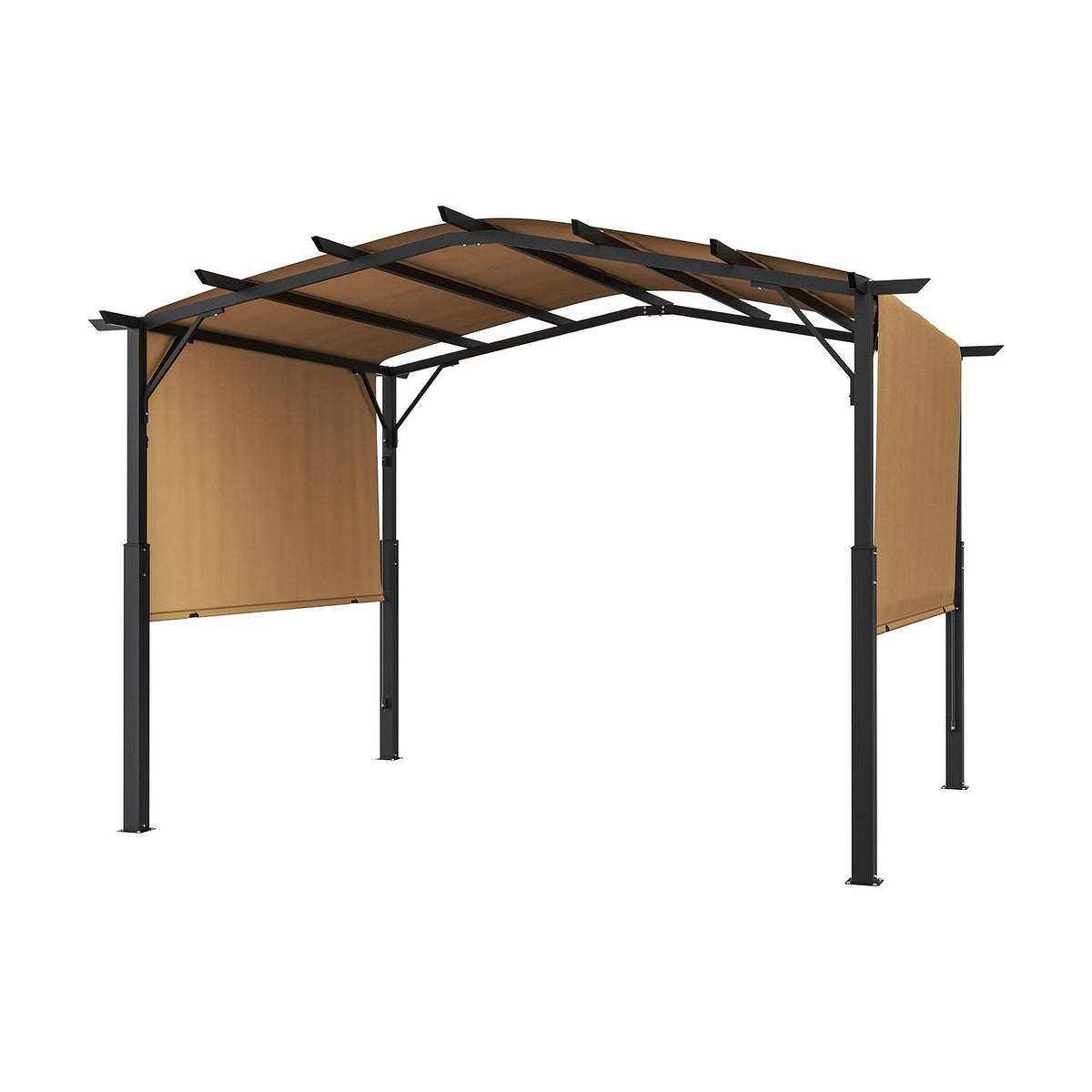 10 x 10 ft Outdoor Pergola, Arched Top Metal Pergola, Retractable Pergola with Sun Shade Canopy, Large Patio Shelter Pavilion, Heavy Duty Garden Pergola for Deck Backyard Porch Poolside