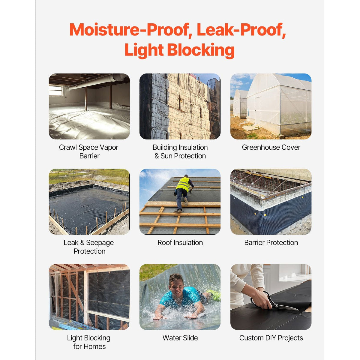 10' x 100' Plastic Sheeting Heavy Duty, 6 Mil Thick Plastic Sheeting Roll, Plastic Drop Cloth Painters Tarp Covering for Crawl Space Vapor Barrier, Black and White Double-Sided, Multi-Purpose