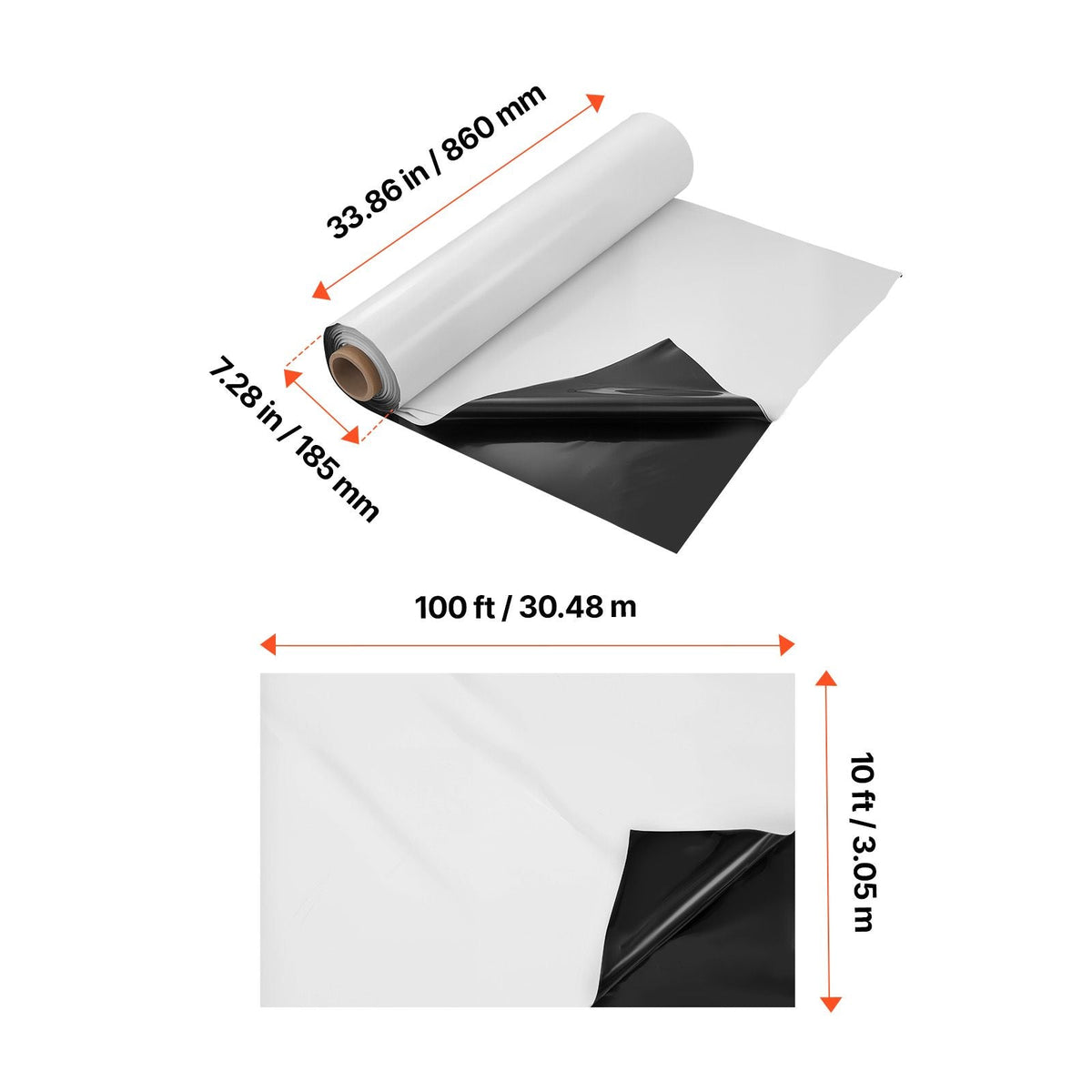 10' x 100' Plastic Sheeting Heavy Duty, 6 Mil Thick Plastic Sheeting Roll, Plastic Drop Cloth Painters Tarp Covering for Crawl Space Vapor Barrier, Black and White Double-Sided, Multi-Purpose