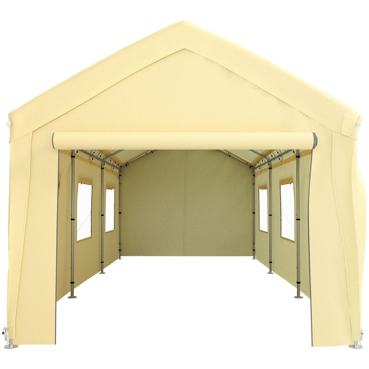 10 x 20 ft Carport Car Canopy, Heavy Duty Garage Shelter with 8 Legs, Removable Sidewalls and Windows, Car Garage Tent for Party, Boat, Adjustable Peak Height from 8.3 ft to 10 ft, Yellow