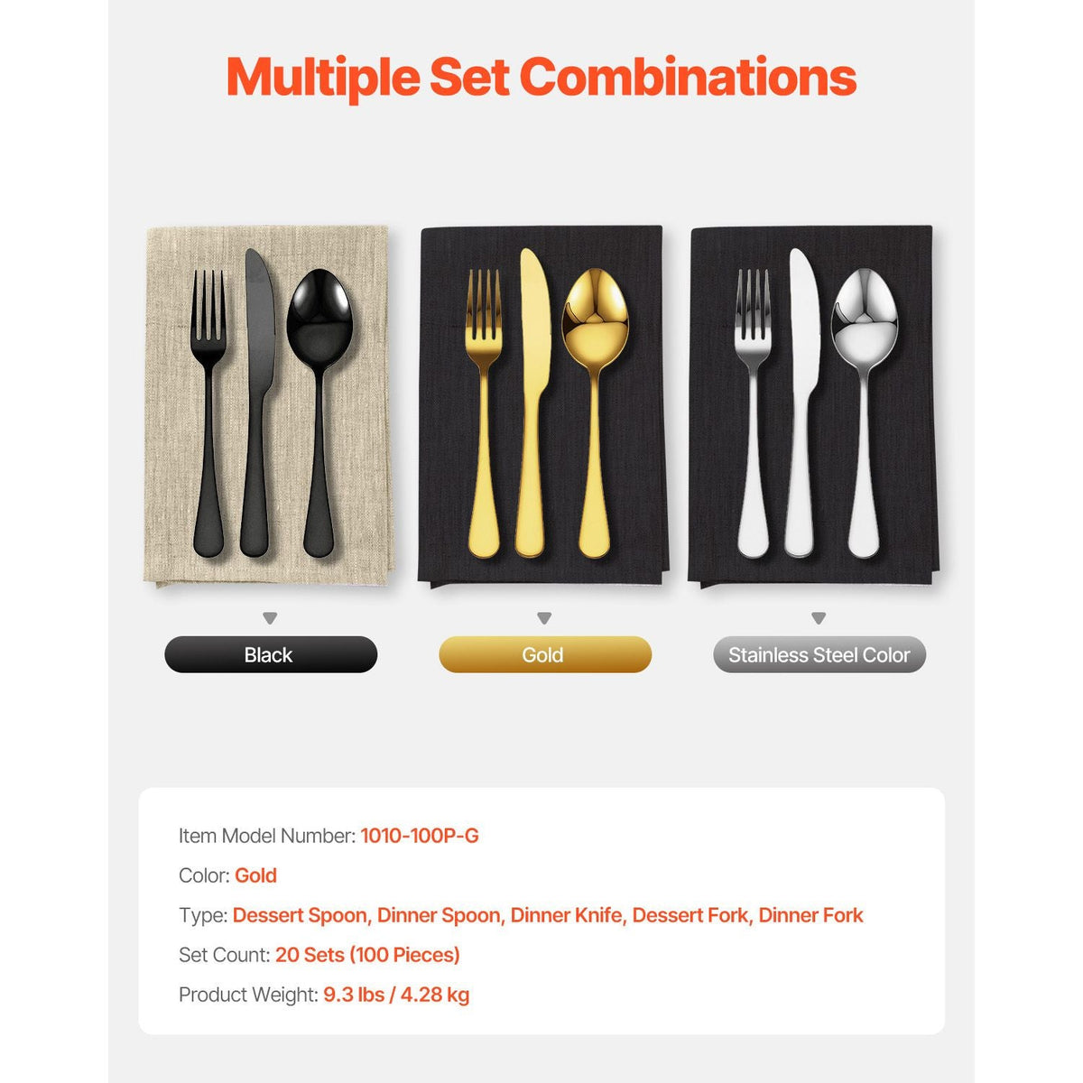 100-Piece Gold Silverware Set, Food-Grade Stainless Steel Flatware Utensils for 20, Mirror Finished Cutlery Set, Dishwasher Safe Eating Tableware for Kitchen Home, Include Knife Fork Spoon