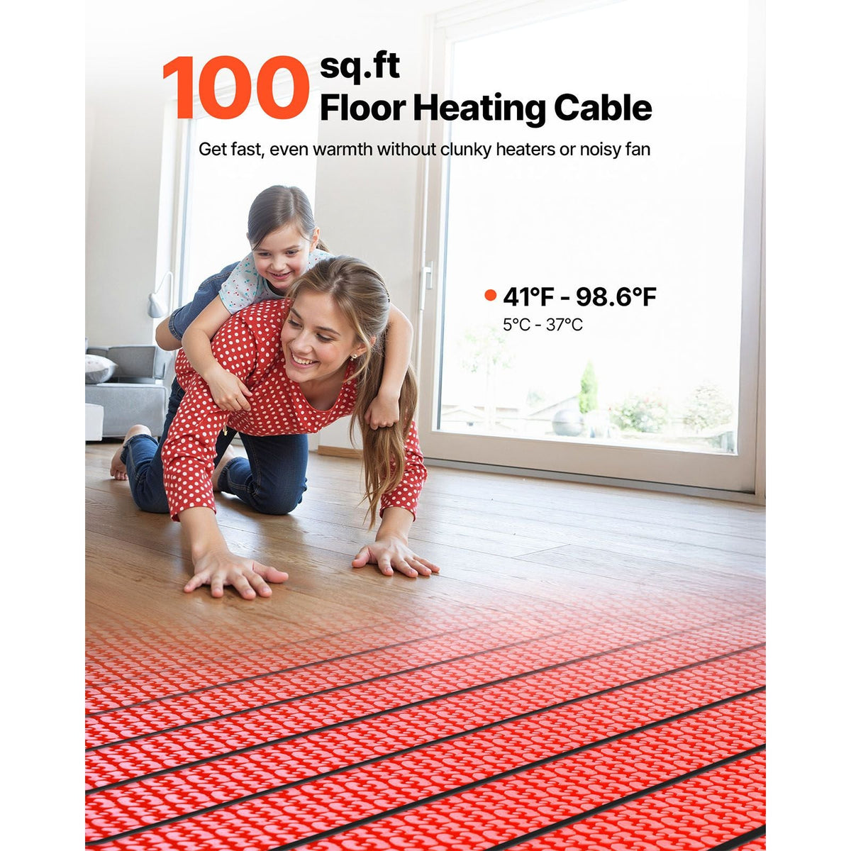 100 sqft Floor Heating Mat System, 120V Electric Radiant Heated Floor System, with Decoupling Membrane & Smart Control Thermostat & Alarm, Easy Installation for Tile, Stone, Vinyl