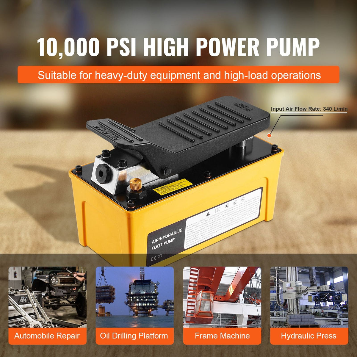 10,000PSI Air Hydraulic Pump, 0.42 Gal Reservoir, NPT 3/8 In Oil Outlet, NPT 1/4 In Inlet, Aluminum Shell Air Actuated Treadle Foot Pump, for Automobile Repair Frame Machine & Hydraulic Press