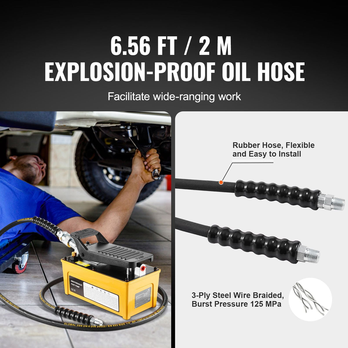 10,000PSI Air Hydraulic Pump, 0.42 Gal Reservoir, NPT 3/8 In Oil Outlet, NPT 1/4 In Inlet, Aluminum Shell Air Actuated Treadle Foot Pump, for Automobile Repair Frame Machine & Hydraulic Press