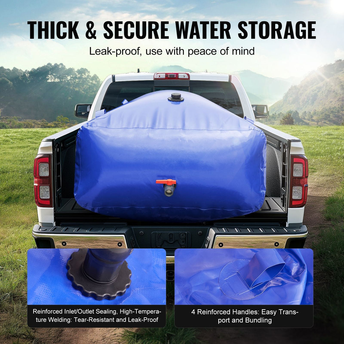 1000L/264 Gallon Water Storage Bladder, RV Water Tank, 1000D Blue PVC Collapsible Water Storage Containers, Large Capacity Soft Water Bag, Portable Water Bladder, Fire Prevention, Camping