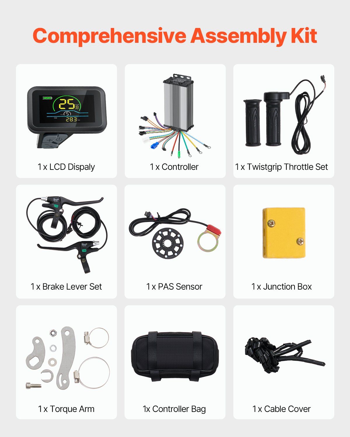 1000W Electric Bike Conversion Kit, 48V 420rpm 26" Front Wheel E-Bike Hub Motor Kit with Upgraded Speed Controller, Throttle Grip Kit, LCD Display, and PAS System for Road Bike