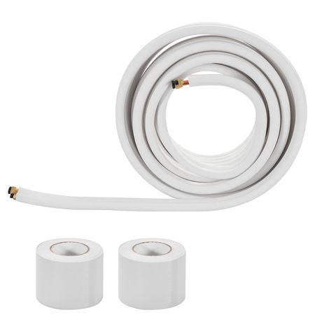 100ft Mini Split Line Set, 1/4' & 1/2' OD AC Copper Tubing Pipe, 3/8 White PE Thickened Insulated Coil with Flared Nuts, Strapping Tapes, for Mini Split Air Conditioner HVAC or Heat Pump System