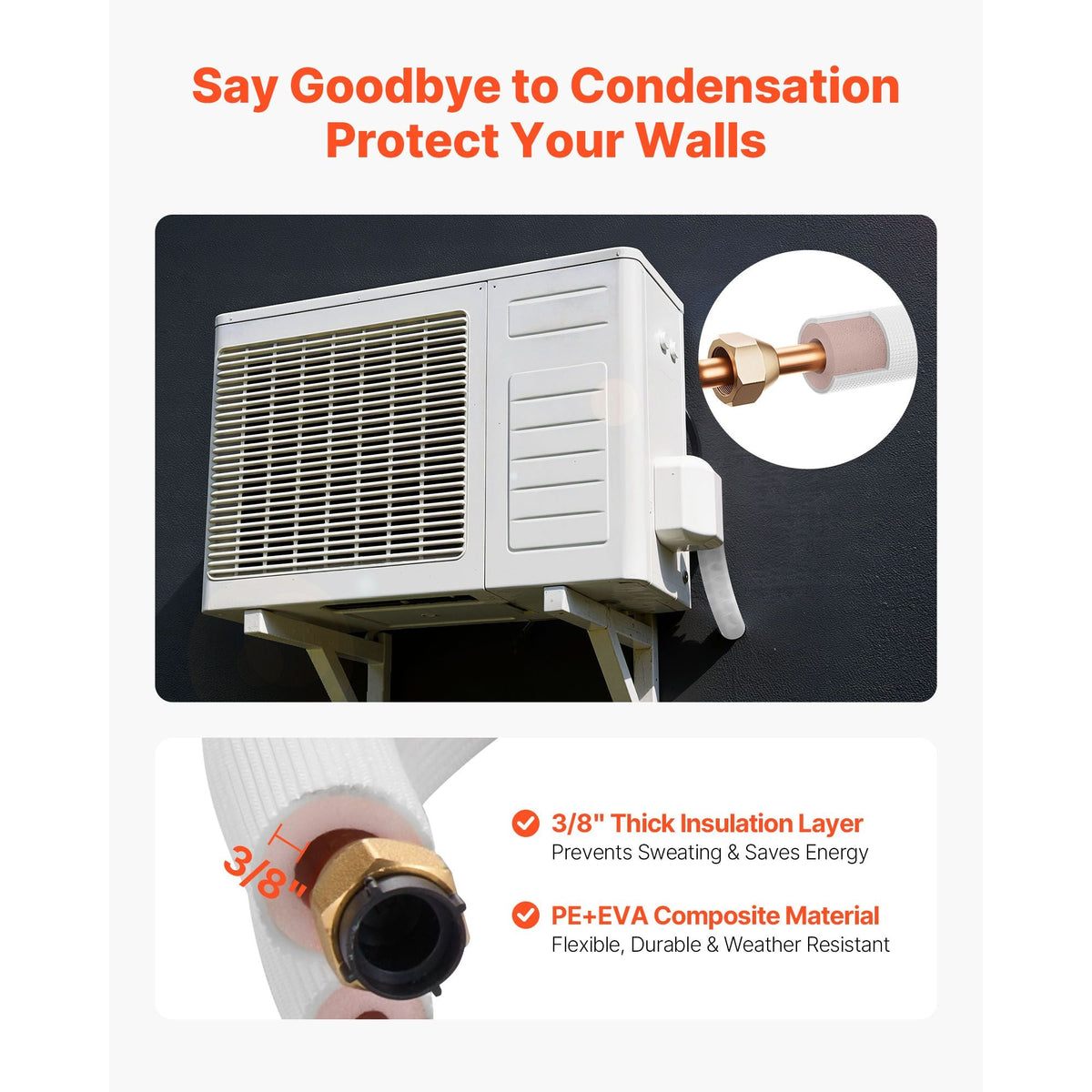 100ft Mini Split Line Set, 1/4' & 1/2' OD AC Copper Tubing Pipe, 3/8 White PE Thickened Insulated Coil with Flared Nuts, Strapping Tapes, for Mini Split Air Conditioner HVAC or Heat Pump System