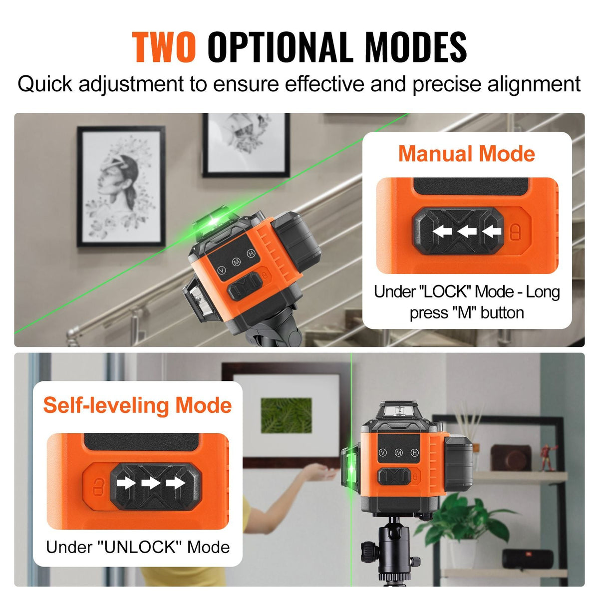 100ft Self Leveling Laser Level, Manual Green 3 x 360° Cross Line Laser, Manual Self-leveling Mode & IP54 Waterproof 8h Continuous Working Time Line Laser, Battery/Stand Included