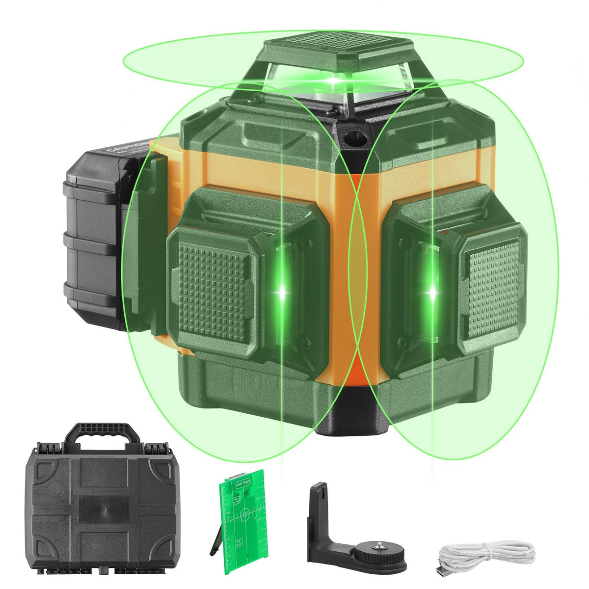 100ft Self Leveling Laser Level, Manual Green 3 x 360° Cross Line Laser, Manual Self-leveling Mode & IP54 Waterproof 8h Continuous Working Time Line Laser, Battery/Stand Included