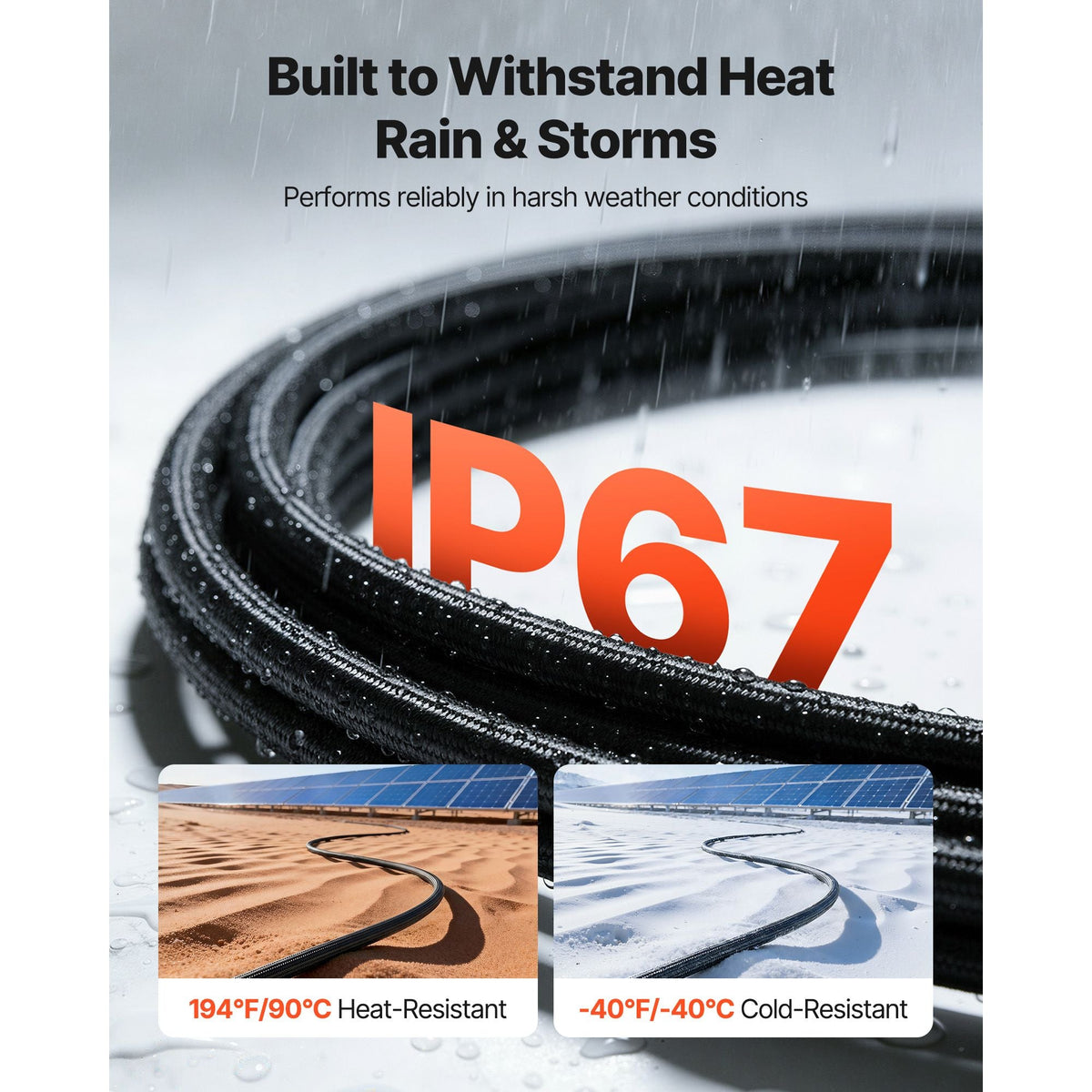 100FT Solar Panel Extension Cable, 10 AWG, Solar Panel Wire with Flame Retardant Protective Sleeving, Female and Male Connectors, IP67 Waterproof PV Wire, for Outdoor Automotive RV, Black & Red