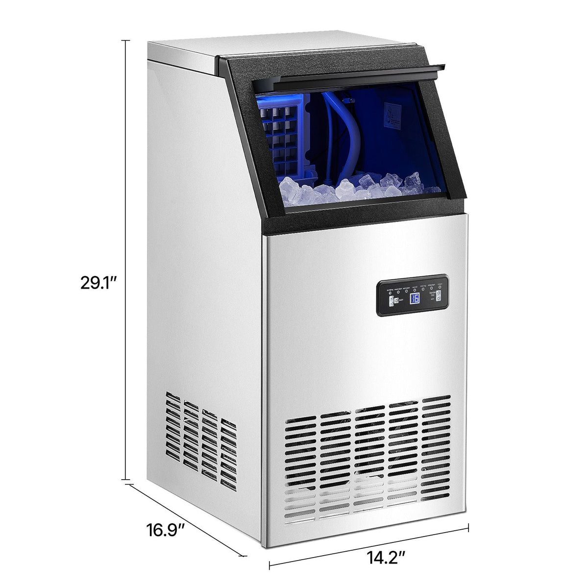 100lbs/24H Commercial Ice Maker, 36 Ice Cubes in 15 Minutes, Freestanding Ice Maker Machine with 28lbs Large Storage Capacity for Bar Office Restaurant, with LED Digital Display & Self-Cleaning