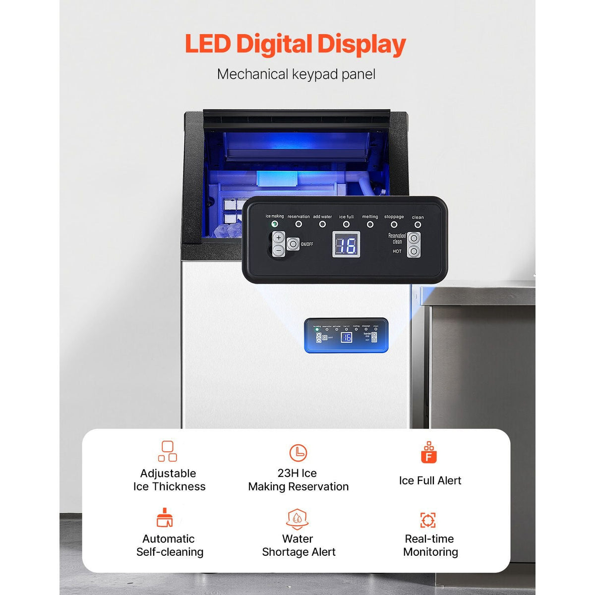 100lbs/24H Commercial Ice Maker, 36 Ice Cubes in 15 Minutes, Freestanding Ice Maker Machine with 28lbs Large Storage Capacity for Bar Office Restaurant, with LED Digital Display & Self-Cleaning