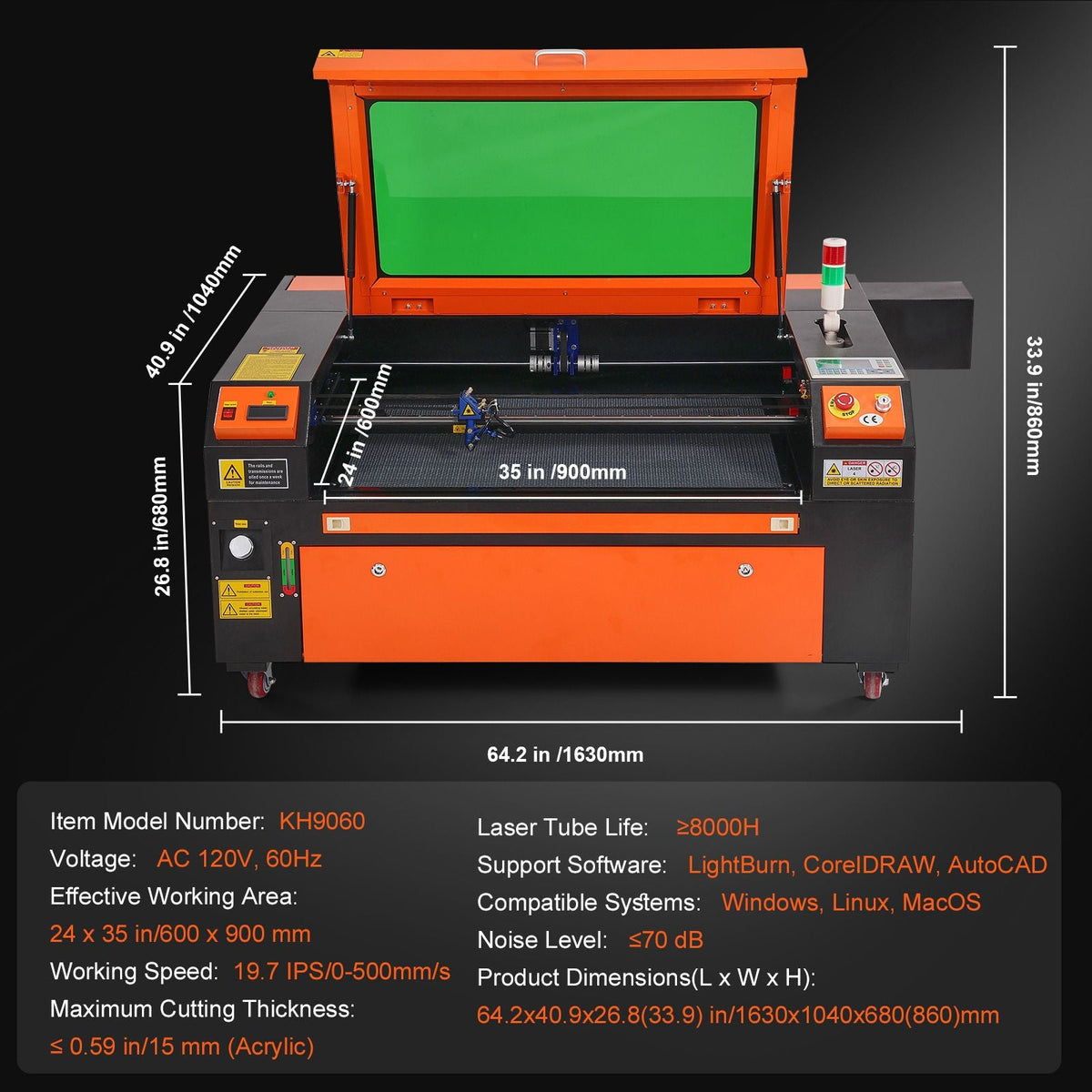 100W CO2 Laser Engraver, 24 x 35 in, 19.7 IPS Laser Cutter Machine with 2-Way Pass Air Assist, Compatible with LightBurn, CorelDRAW, AutoCAD, Windows, Mac OS, Linux, for Wood Acrylic Fabric More