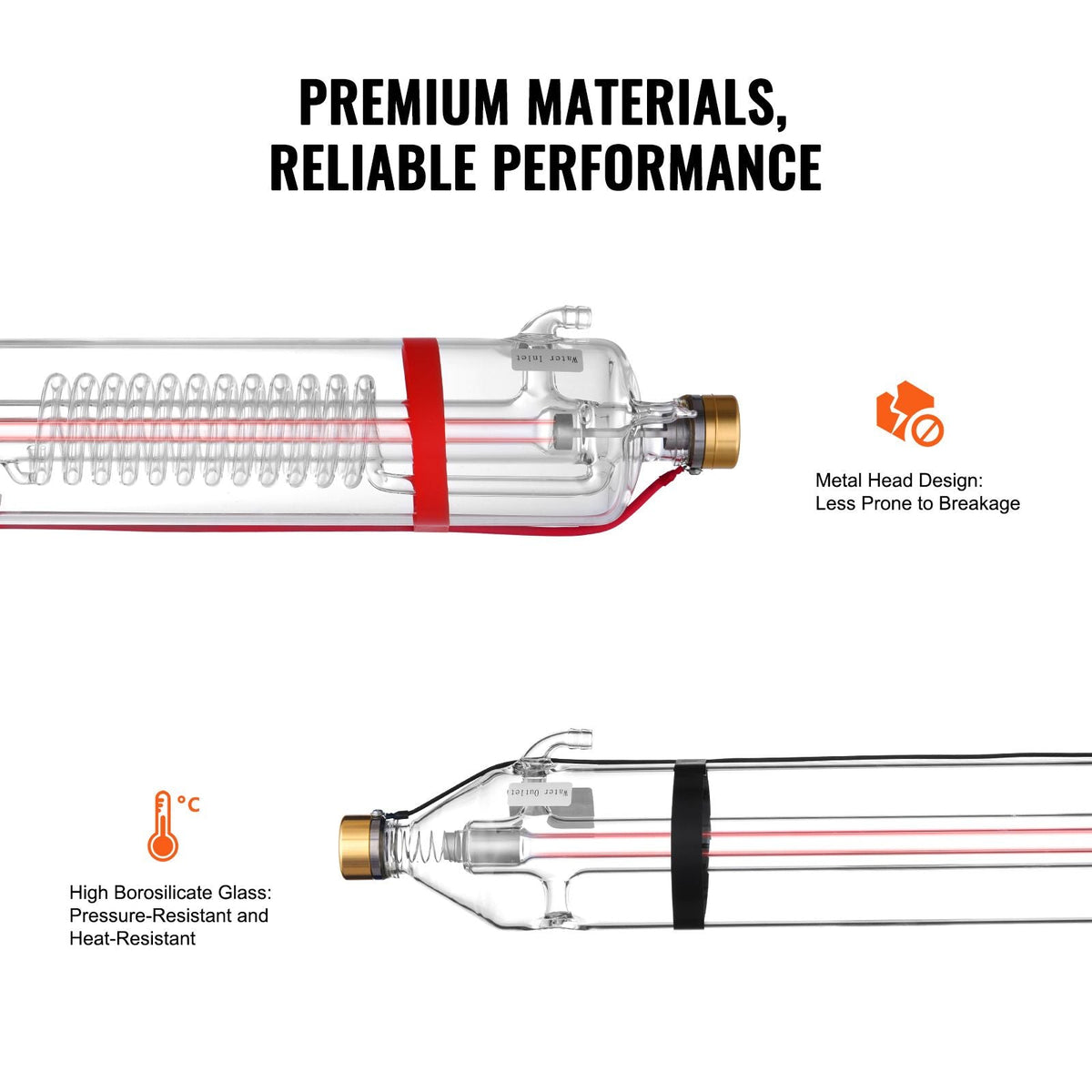 100W CO2 Laser Tube, 57 in (1450 mm) Length, 3.1 in (80 mm) Dia Borosilicate Glass Laser Cutter Tube with Metal Head, 10,000hr Wires Preconnected for Laser Engraver Engraving Cutting Machine