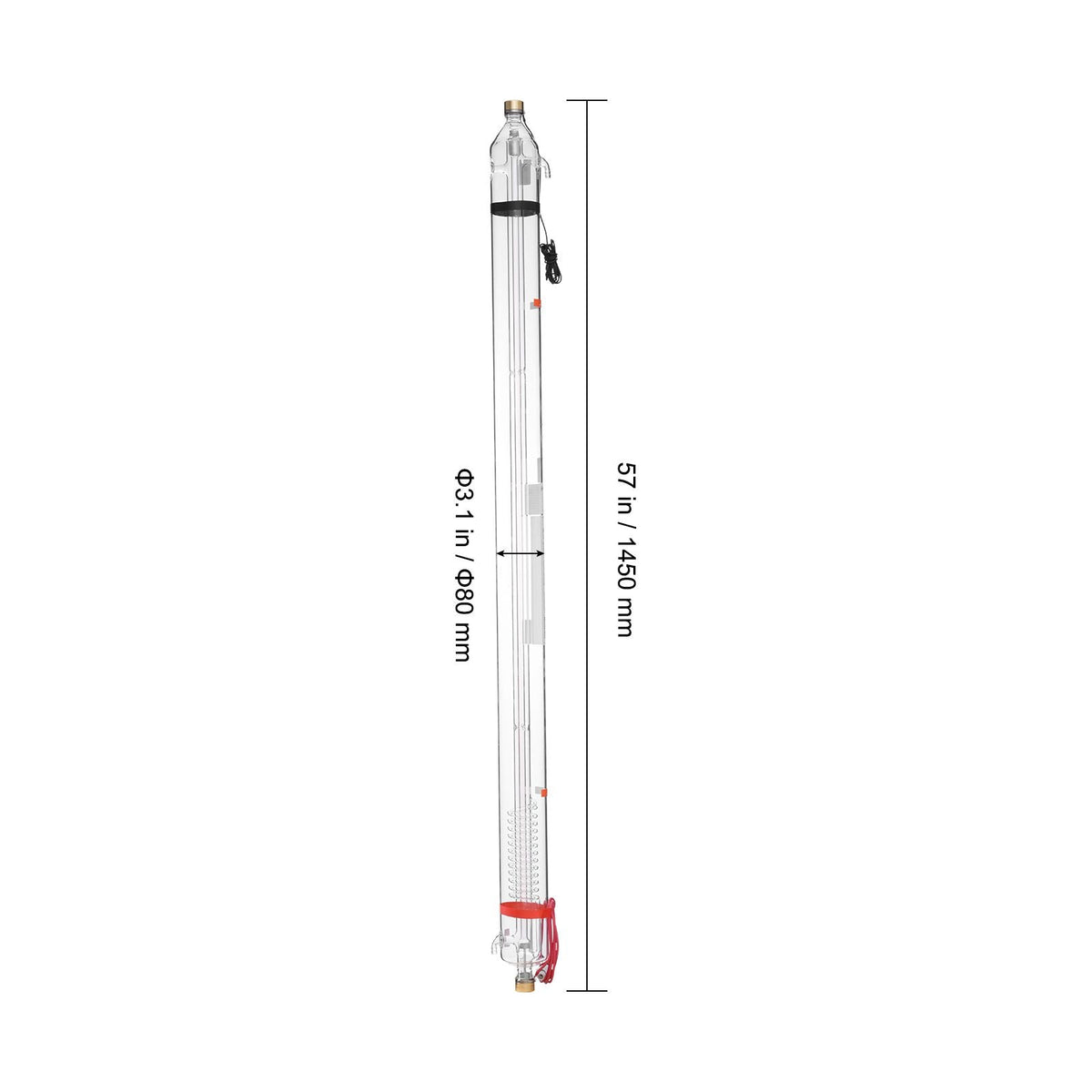 100W CO2 Laser Tube, 57 in (1450 mm) Length, 3.1 in (80 mm) Dia Borosilicate Glass Laser Cutter Tube with Metal Head, 10,000hr Wires Preconnected for Laser Engraver Engraving Cutting Machine