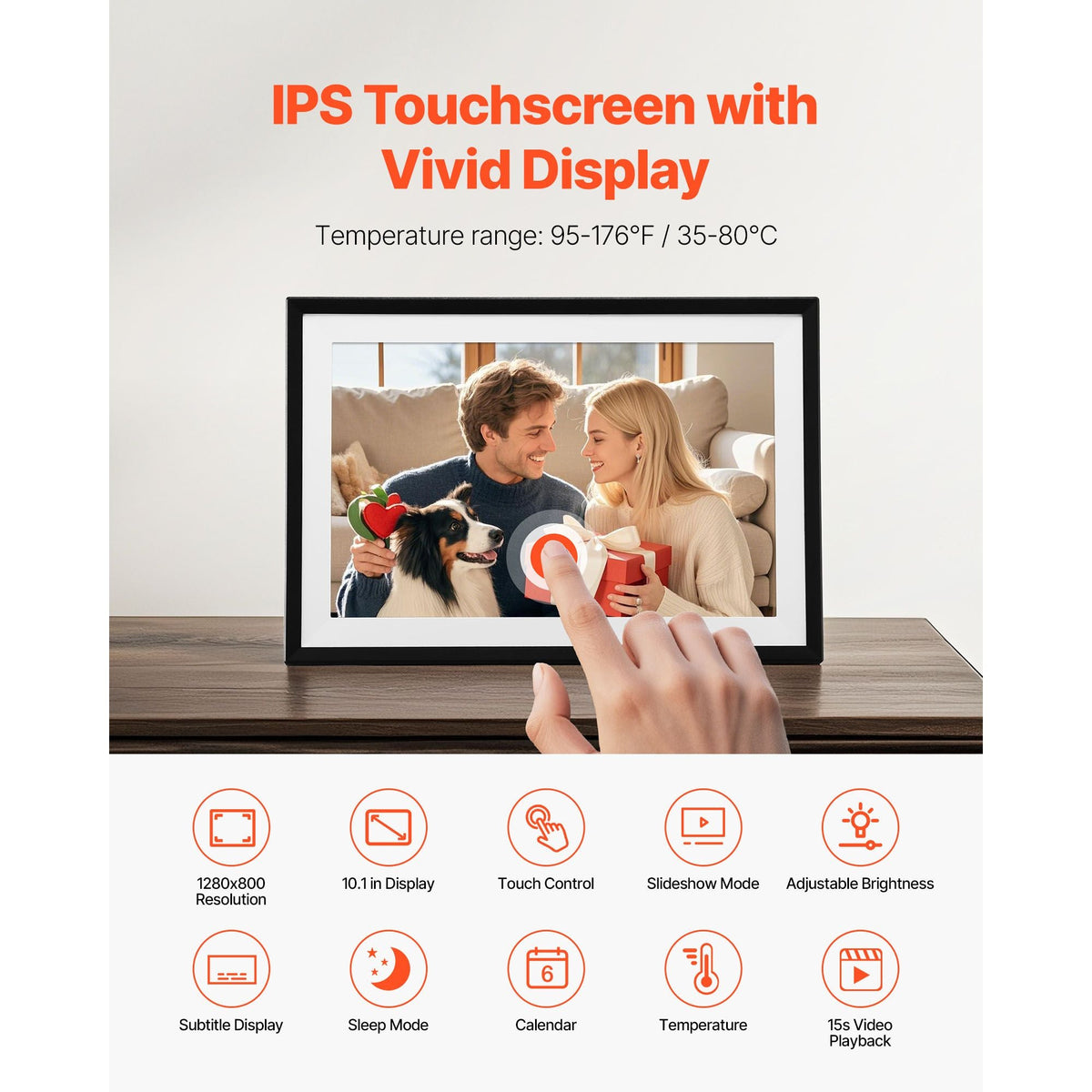 10.1 Inch Digital Picture Frames (2-PK), 1280x800 HD IPS Touch Screen Electronic Photo Frame, 32GB Memory, Auto-Rotate Portrait or Landscape, Share Moments Instantly via App, for Parents Friends