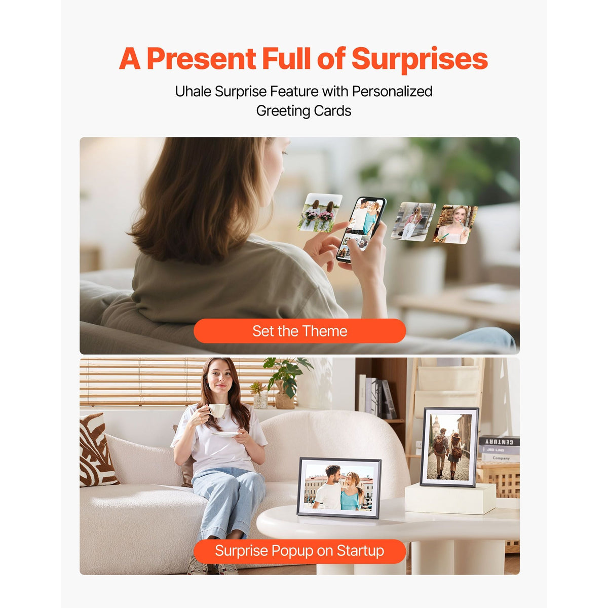 10.1 Inch Digital Picture Frames (2-PK), 1280x800 HD IPS Touch Screen Electronic Photo Frame, 32GB Memory, Auto-Rotate Portrait or Landscape, Share Moments Instantly via App, for Parents Friends