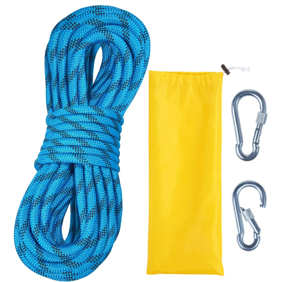 10.5 mm Static Climbing Rope, 29.3M(96ft) Outdoor Rock Climbing Rope 25KN Breaking Tension, Fiber Rope with Steel Snap Hooks for Escape, Rappelling, Fire Rescue, Blue