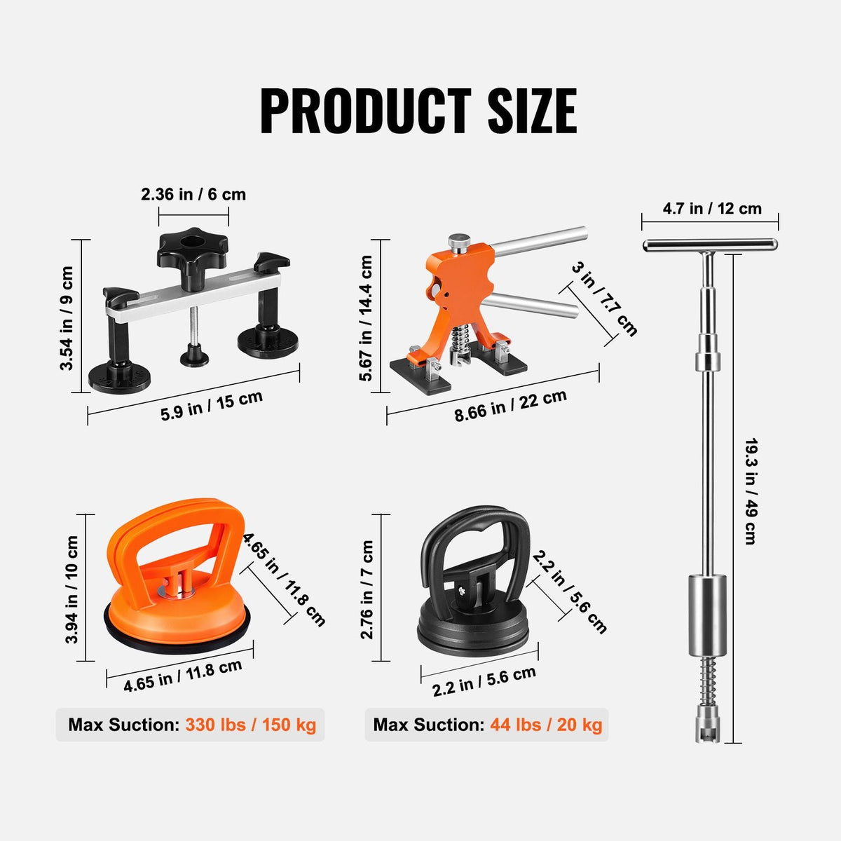 107 PCS Dent Removal Kit, Paintless Dent Repair Kit with Golden Lifter, Bridge Puller, Slide Hammer T-bar Dent Puller, Suction Cup Dent Puller for Auto Body Dents, Hail Damage, Door Ding