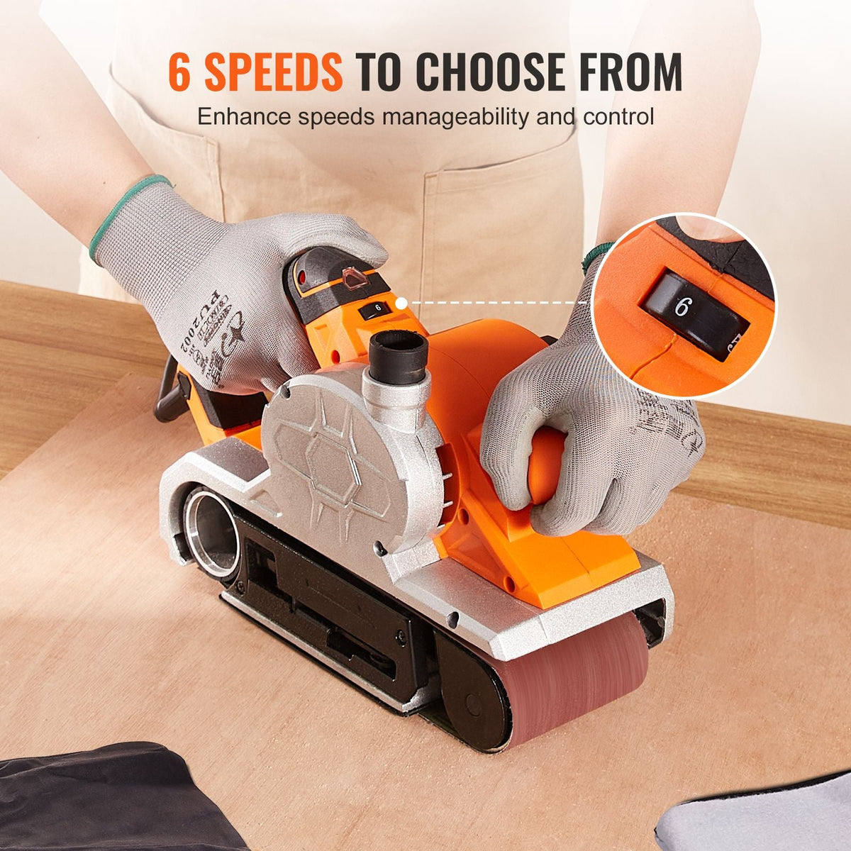 10AMP Belt Sander, 4" x 24" Belt Sanders for Woodworking with 6 Speeds 274-480 m/min, Powerful Sander Machine with 2 in 1 Vacuum Adapter, 2 Dust Bags, 2 Sanding Belts
