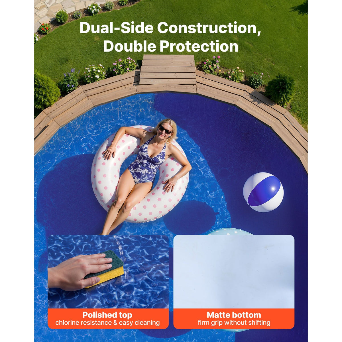 10ft Pool Liner, Round Overlap Swimming Pool Liner for 27.5 in Wall Height, Heavy Gauge Vinyl, Easy Install with Leak-Proof Patches, Designed for Steel Sided Above-Ground,Outdoor, Crystal