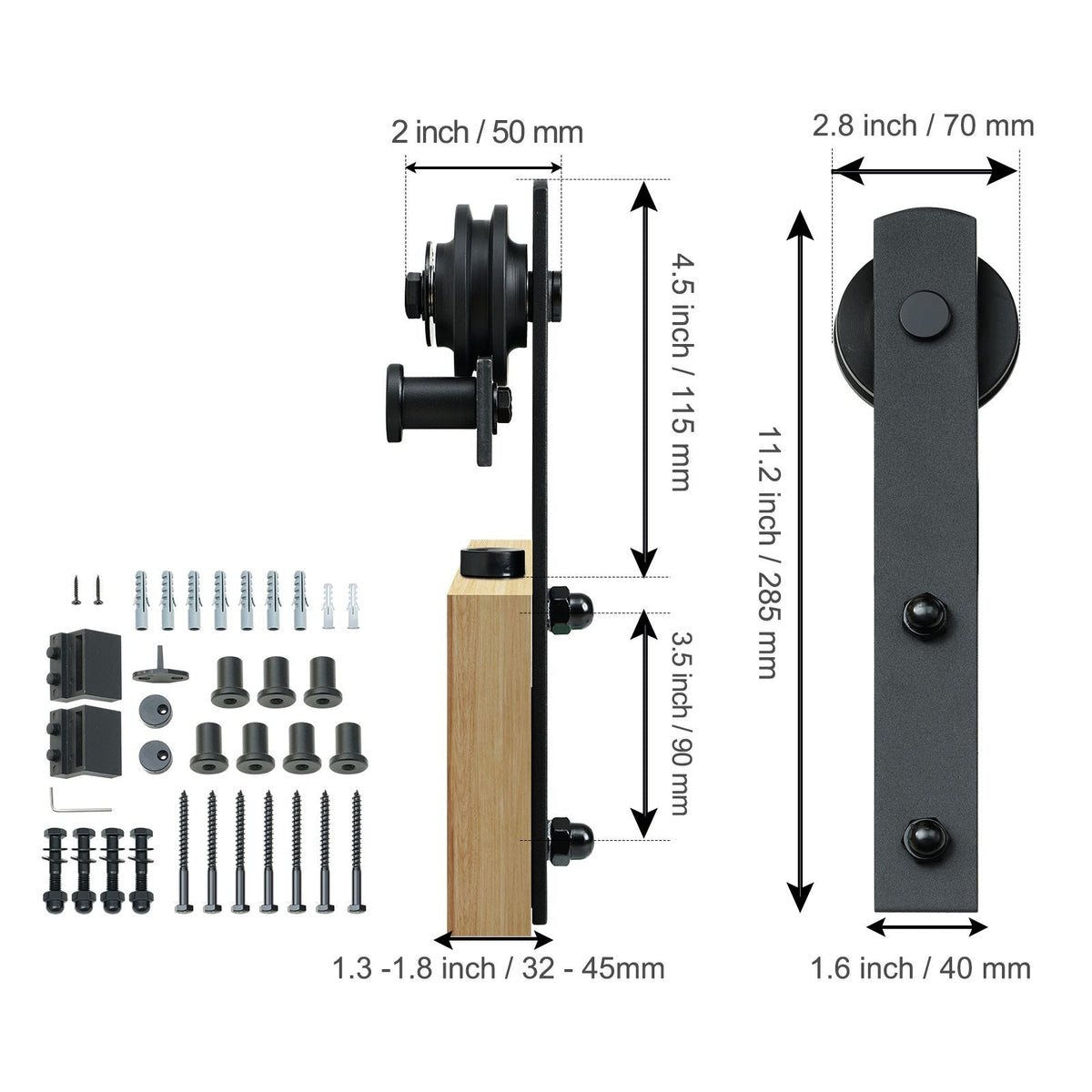 10FT Sliding Barn Door Hardware Kit, 330LBS Loading Heavy Duty Barn Door Track Kit for Single Door, Fit 4.6-5.2FT Wide and 1.3"-1.8" Thick Door Panel, with Smooth & Silent Pulley (I Shape)