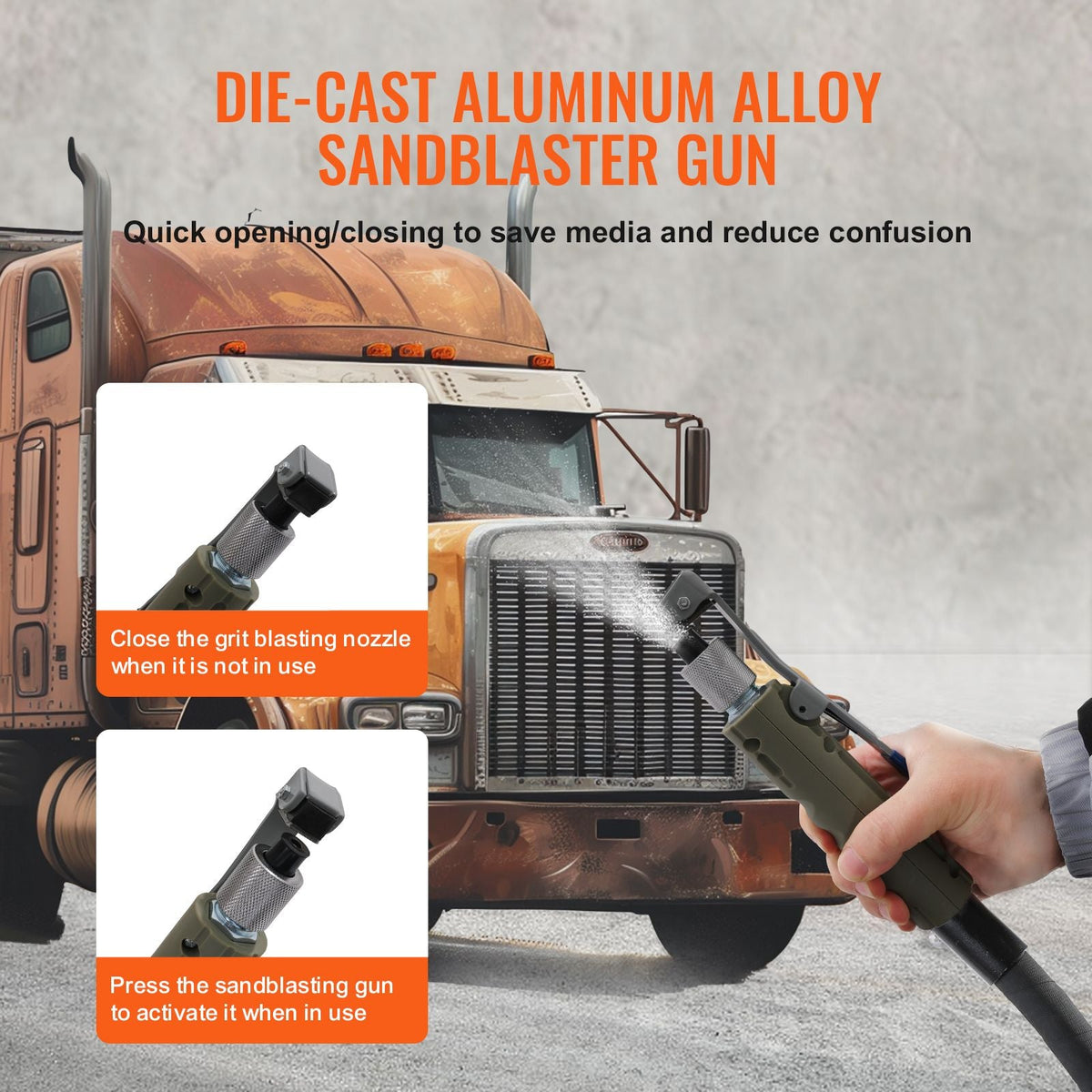 10Gal/40L Sandblaster Equipped with Nozzle Shut-Off Valve Pressure Gauge Ceramic Nozzle 2.5m Hose Filling Funnel Watertrap 6\" Rubber Wheels Grit Power Sand Blasters Portable Sandblasting Equipm