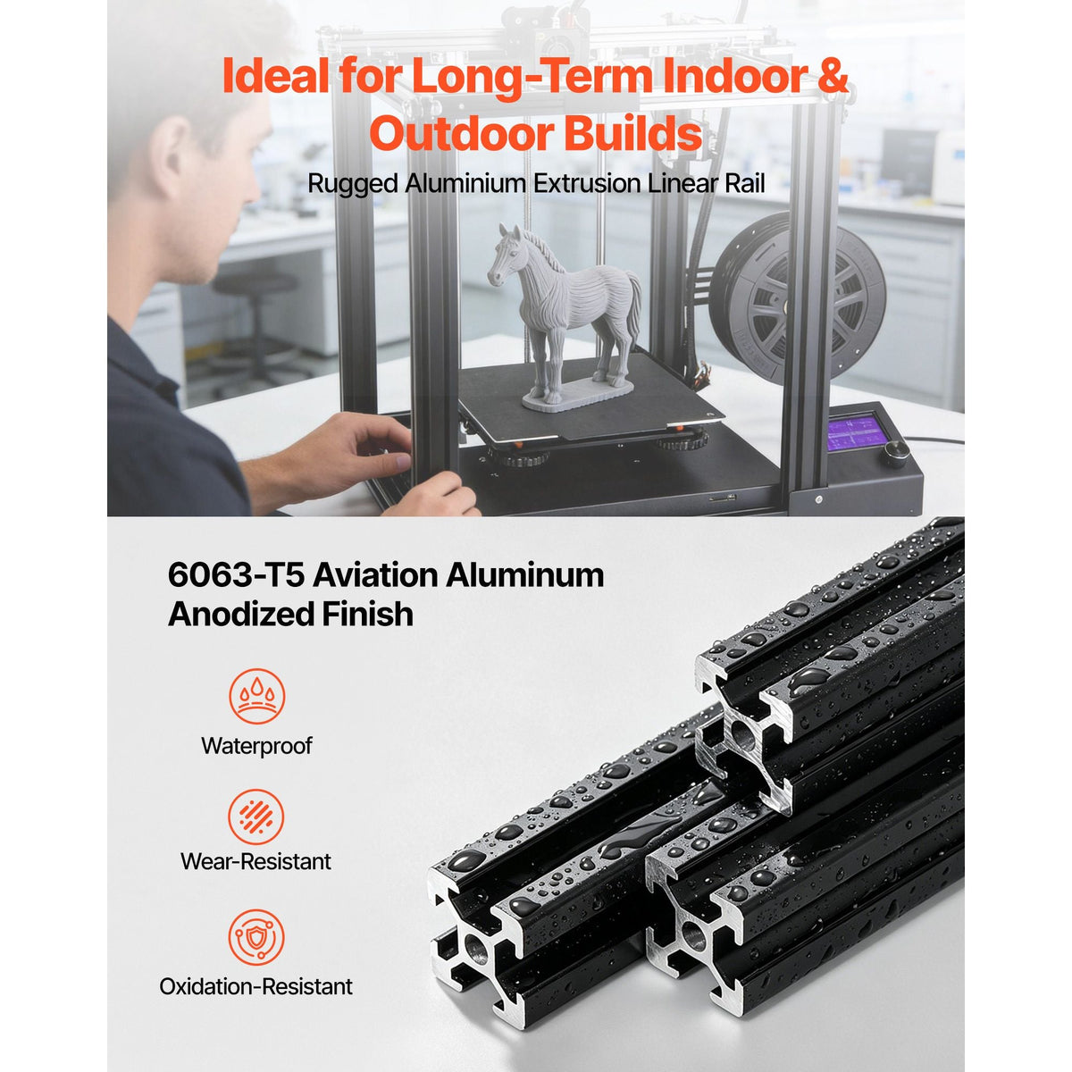 10PCS 2020 Aluminum Extrusion Profile, 23.62 Inch 600 mm, T Slot European Standard Anodized Linear Rail, High-Strength Extruded Aluminum Rail, for 3D Printer Parts and CNC DIY Workbench, Black