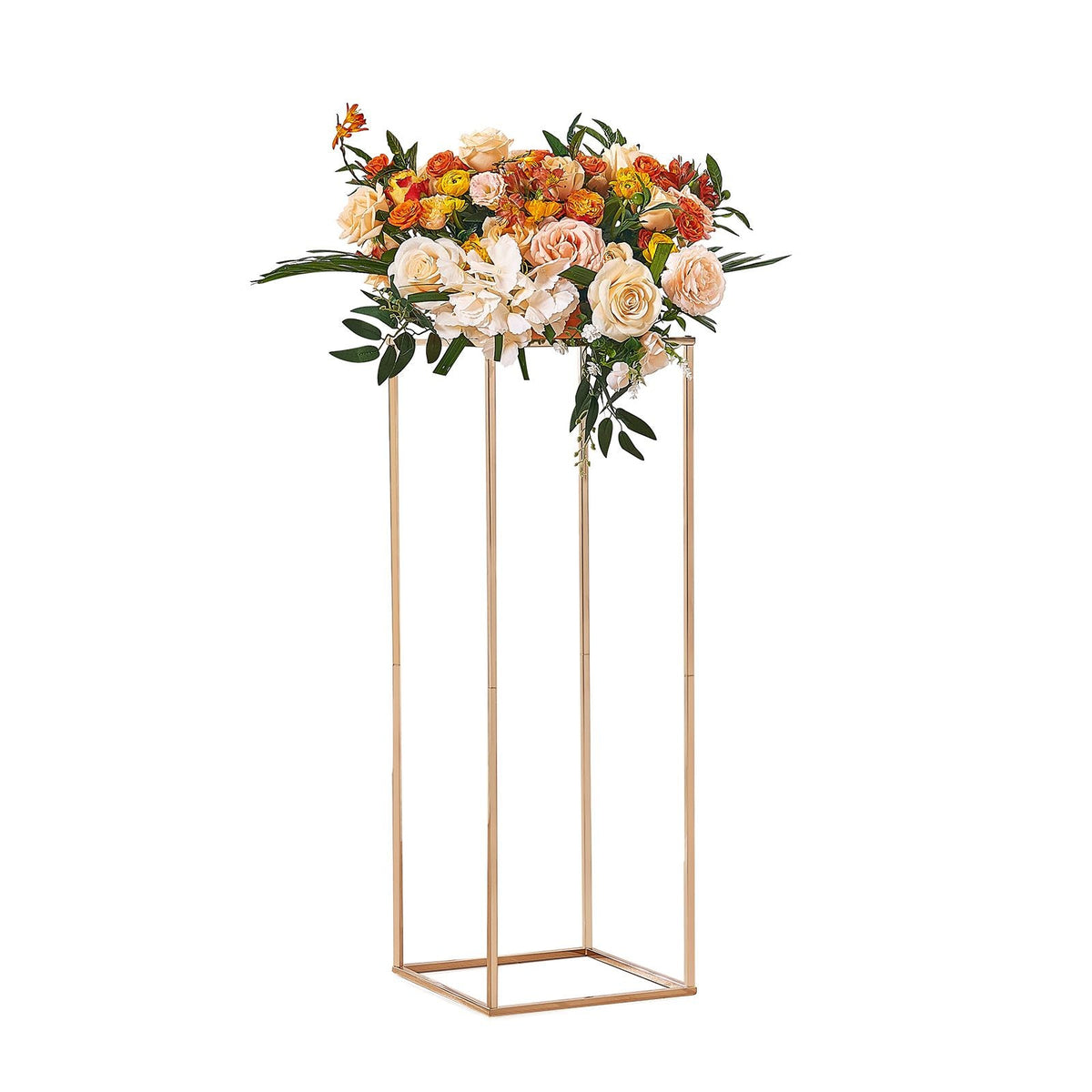 10PCS 31.5inch High Wedding Flower Stand, With Acrylic Laminate,Metal Vase Column Geometric Centerpiece Stands, Gold Rectangular Floral Display Rack for Events Reception, Party Decoration