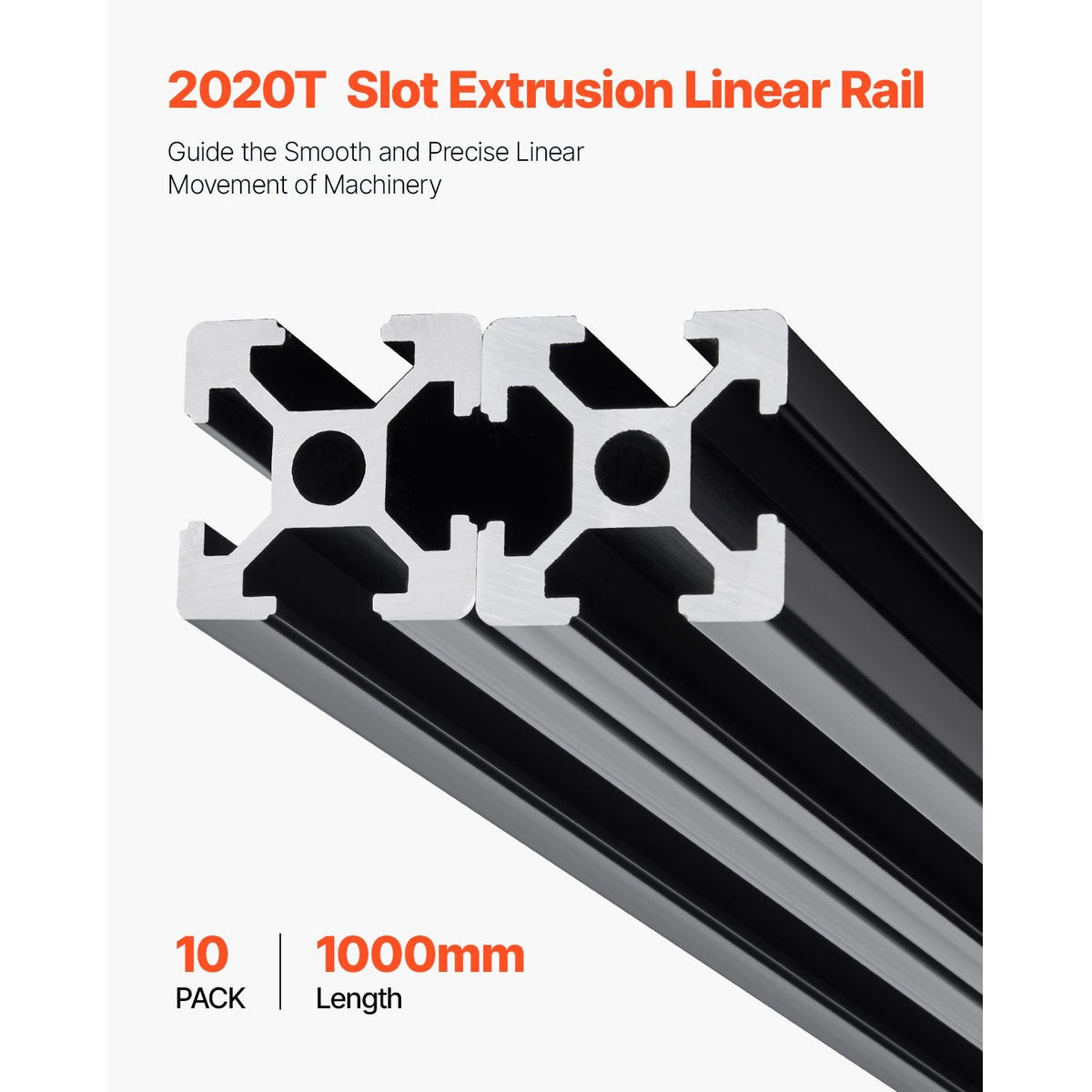 10PCS 39.4in (1000mm) T Slot 2020 Aluminum Extrusion Profile, European Standard Anodized Linear Rail, High-Strength Extruded Aluminum Rail for 3D Printer, CNC Machine DIY, Laser Engraving, Black