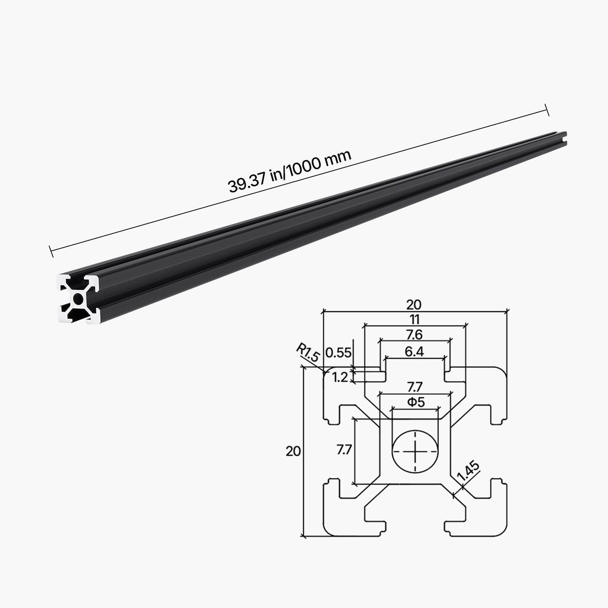 10PCS 39.4in (1000mm) T Slot 2020 Aluminum Extrusion Profile, European Standard Anodized Linear Rail, High-Strength Extruded Aluminum Rail for 3D Printer, CNC Machine DIY, Laser Engraving, Black
