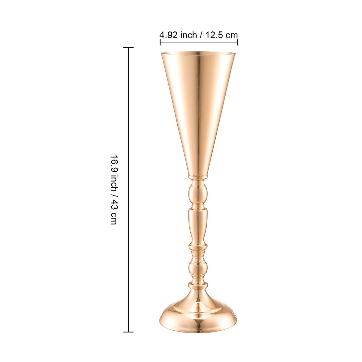 10PCS 43cm/16.9' Tall Wedding Flower Vase, Metal Wedding Trumpet Centerpiece, Gold Floral Stand Display Rack for Tables Wedding Dinner Party, Anniversary Ceremony Birthday Event Decor