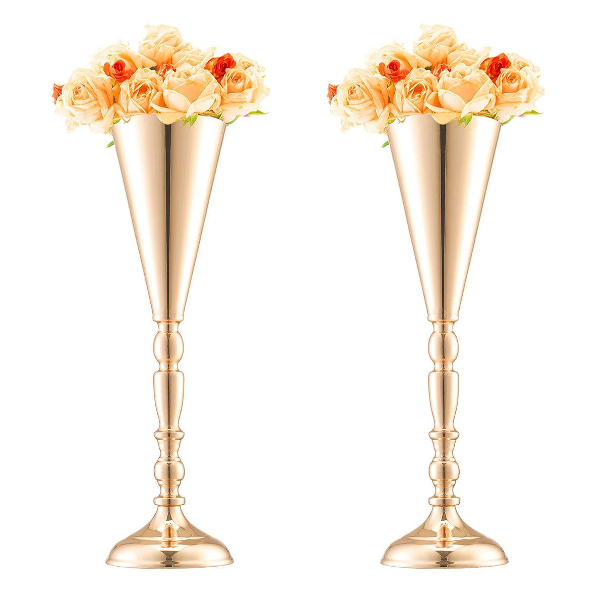 10PCS 43cm/16.9' Tall Wedding Flower Vase, Metal Wedding Trumpet Centerpiece, Gold Floral Stand Display Rack for Tables Wedding Dinner Party, Anniversary Ceremony Birthday Event Decor