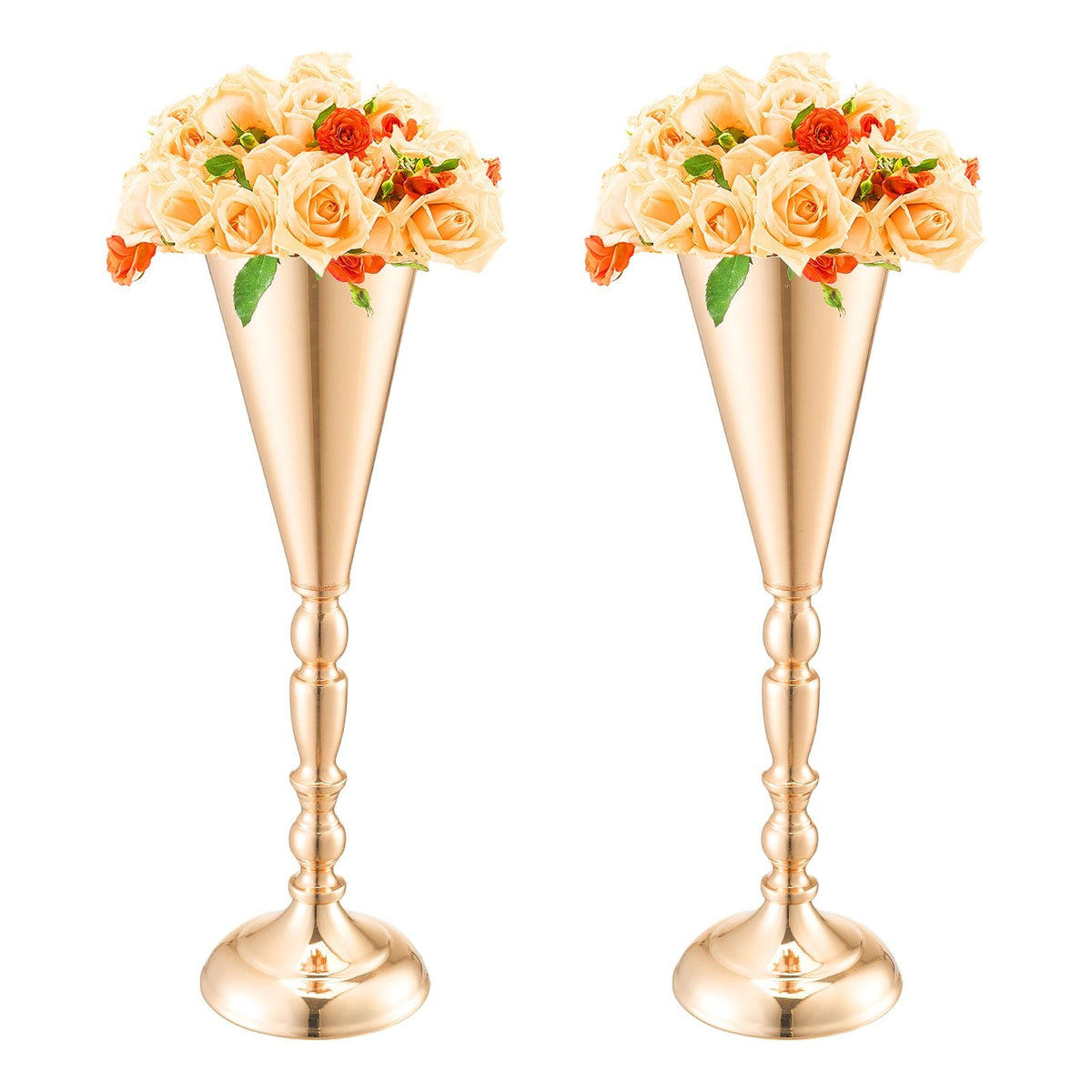 10PCS 43cm/16.9' Tall Wedding Flower Vase, Metal Wedding Trumpet Centerpiece, Gold Floral Stand Display Rack for Tables Wedding Dinner Party, Anniversary Ceremony Birthday Event Decor