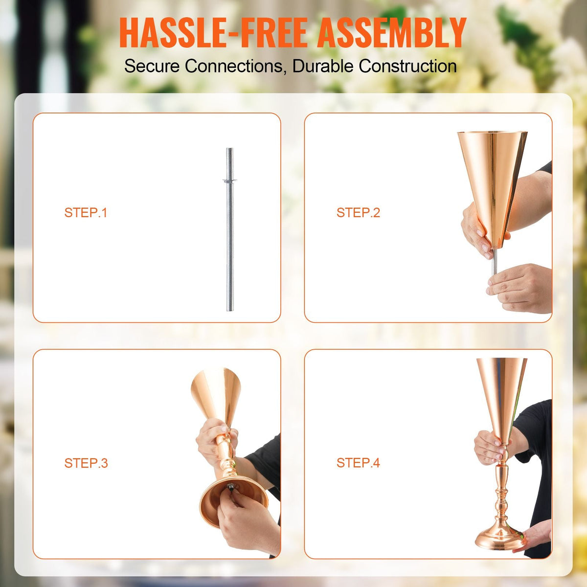 10PCS 43cm/16.9' Tall Wedding Flower Vase, Metal Wedding Trumpet Centerpiece, Gold Floral Stand Display Rack for Tables Wedding Dinner Party, Anniversary Ceremony Birthday Event Decor