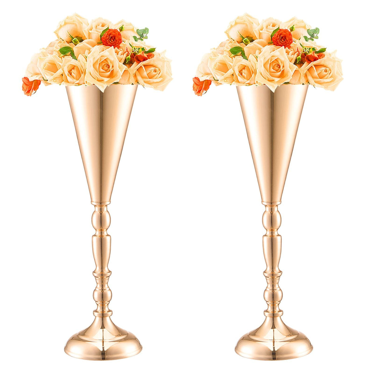 10PCS 43cm/16.9' Tall Wedding Flower Vase, Metal Wedding Trumpet Centerpiece, Gold Floral Stand Display Rack for Tables Wedding Dinner Party, Anniversary Ceremony Birthday Event Decor