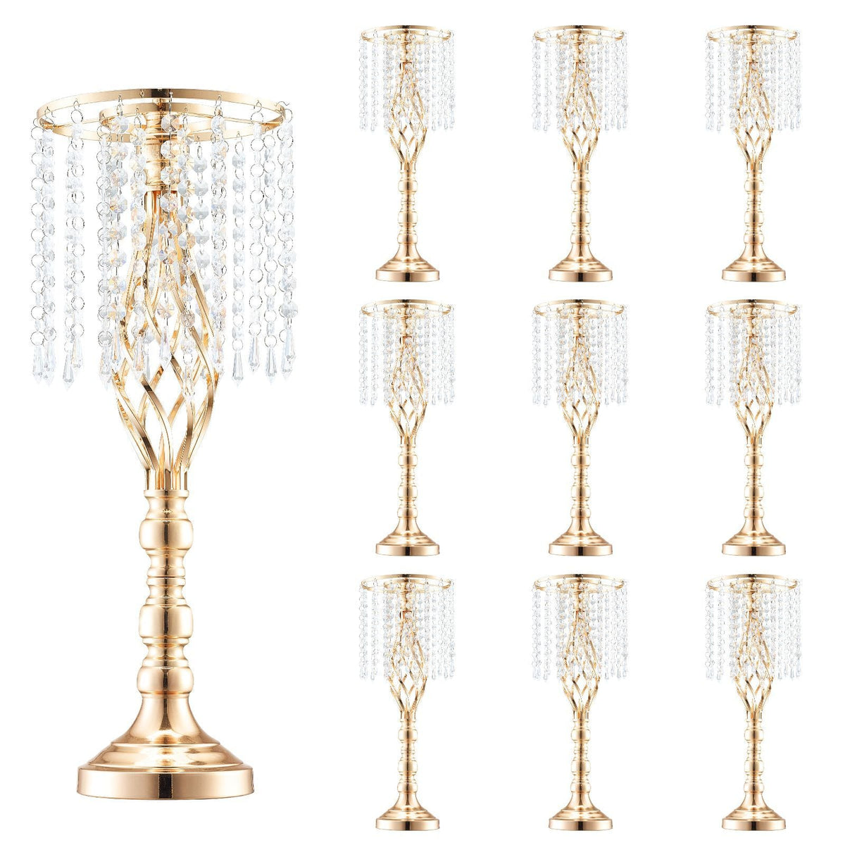 10PCS 55cm/21.65' Tall Crystal Wedding Flower Stand, Metal Wedding Centerpiece Vase, Gold Flower Holders Floral Display Rack for Tables Wedding Dinner Party, Ceremony Birthday Event Decor