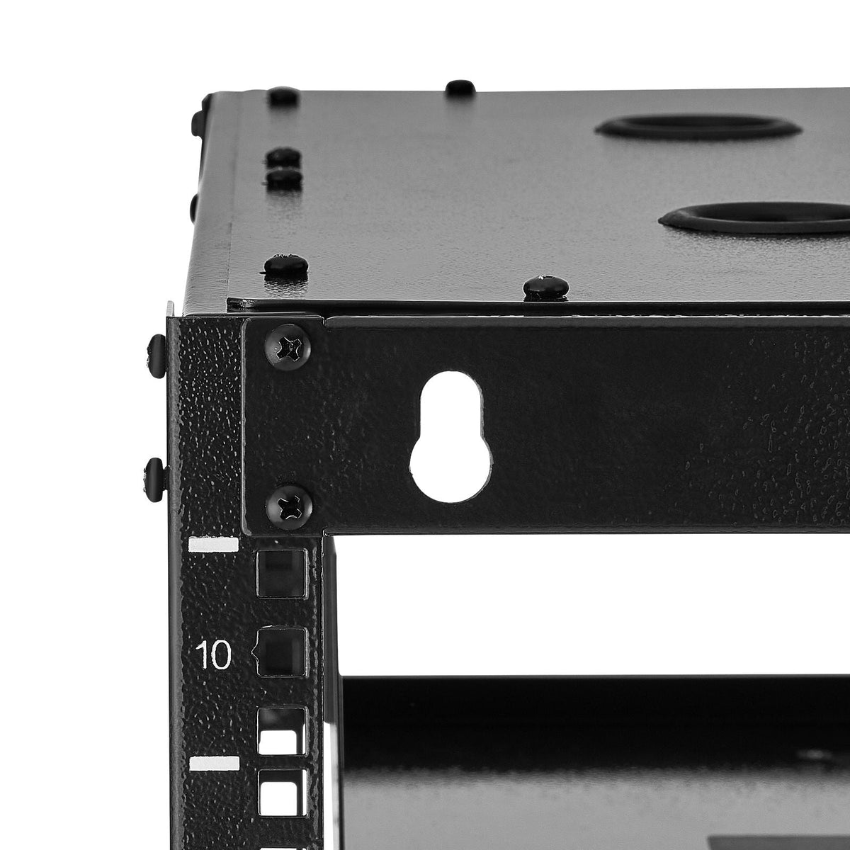 10U Open Frame Network Rack, 23 in Depth, Wall Mounted or Floor Standing Server Rack, Heavy Duty 4 Post, with Vented Shelves & Mounting Hardware, Holds All Your Networking IT Equipment AV Gear