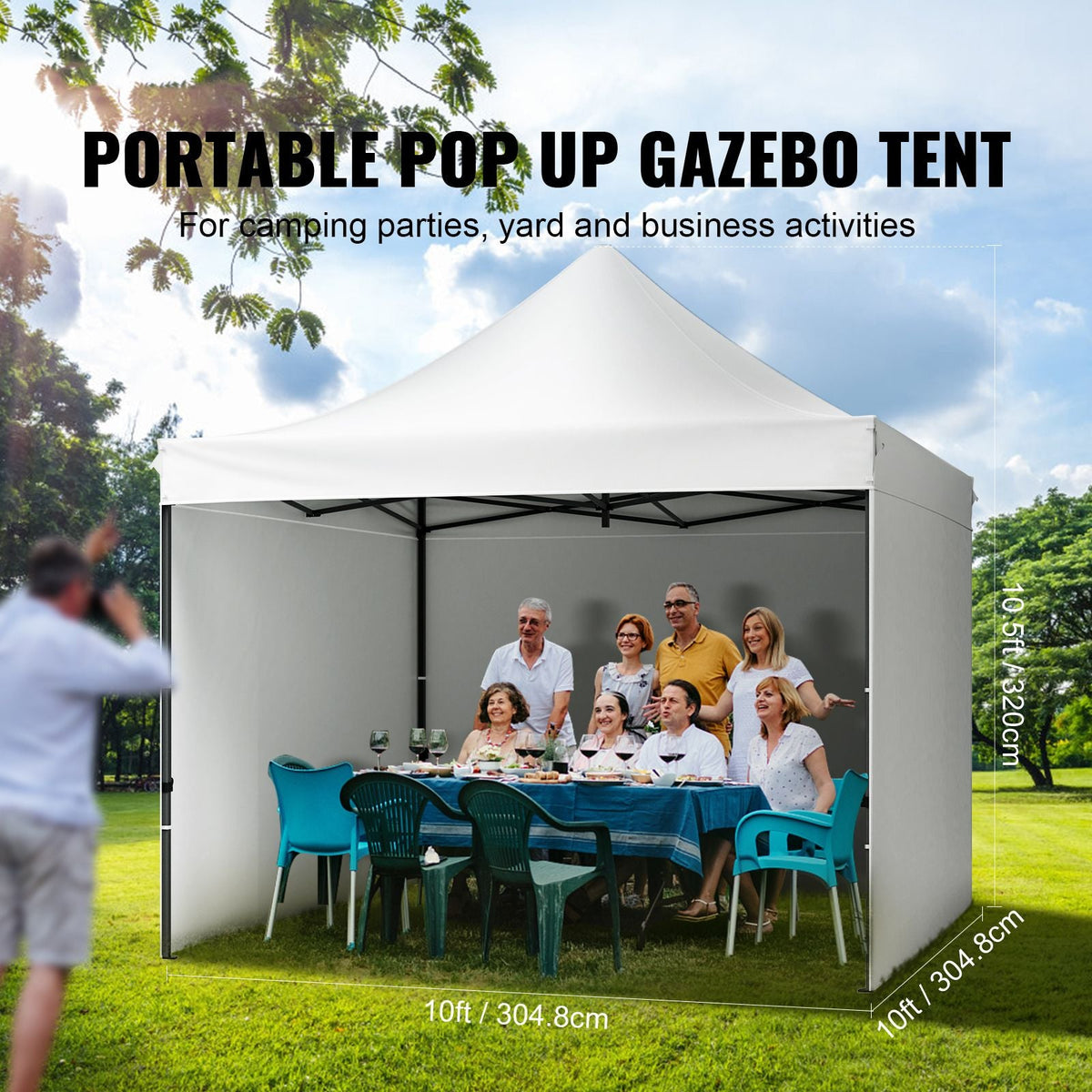10x10 FT Pop up Canopy with Removable Sidewalls, Instant Canopies Portable Gazebo & Wheeled Bag, UV Resistant Waterproof, Enclosed Canopy Tent for Outdoor Events, Patio, Backyard, Party, Camping