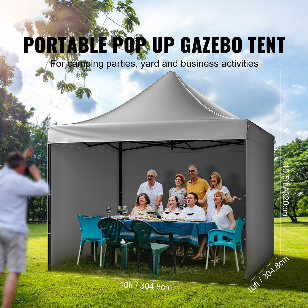 10x10 FT Pop up Canopy with Removable Sidewalls, Instant Canopies Portable Gazebo & Wheeled Bag, UV Resistant Waterproof, Enclosed Canopy Tent for Outdoor Events, Patio, Backyard, Party, Camping