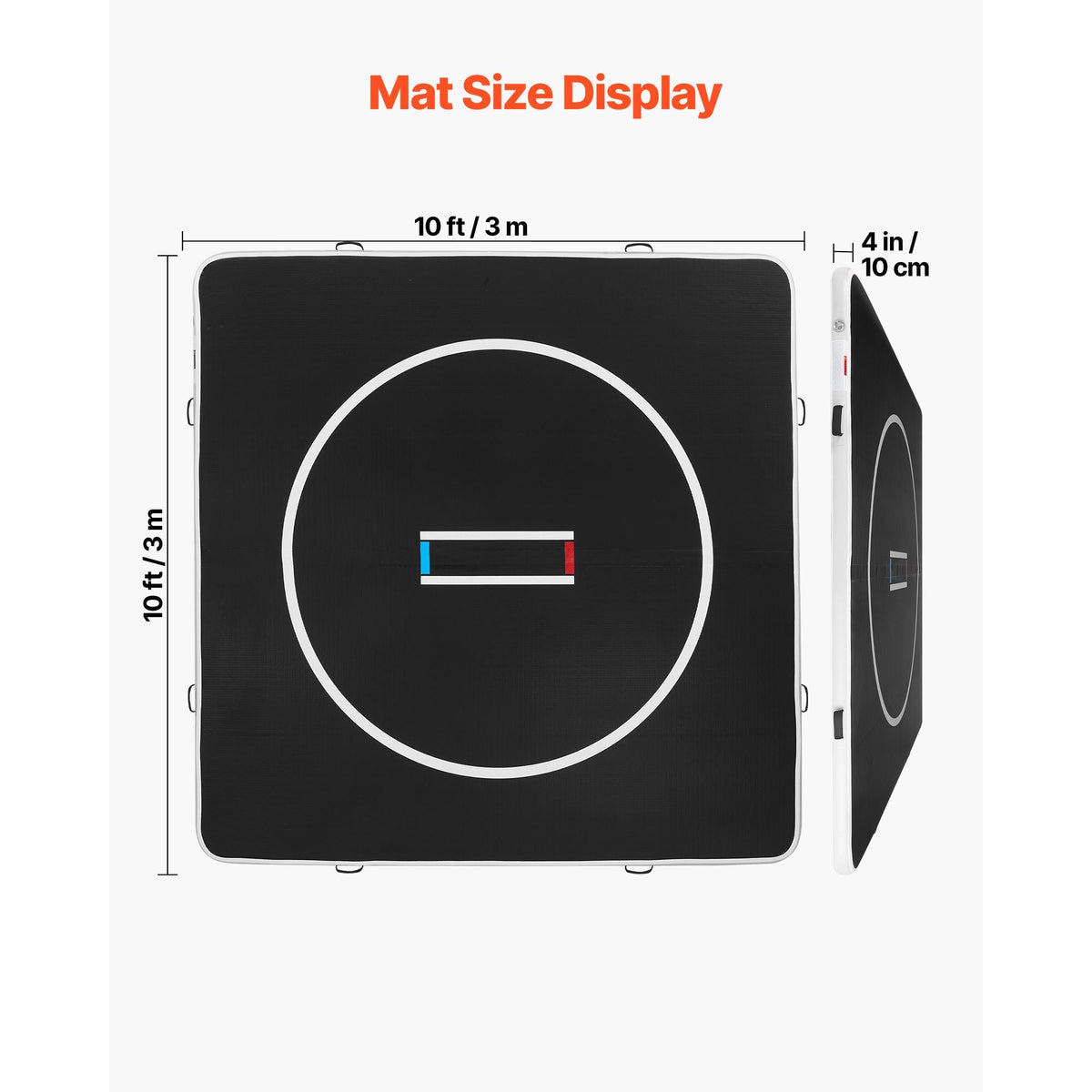 10x10 ft Wrestling Mat Inflatable, Martial Arts Thick Mat for Home Gym Exercise, PVC Foldable Training Mats with Circles and 600W Air Pump, for Gymnastics, Tatami, Jiu Jitsu BJJ MMA Judo, Black