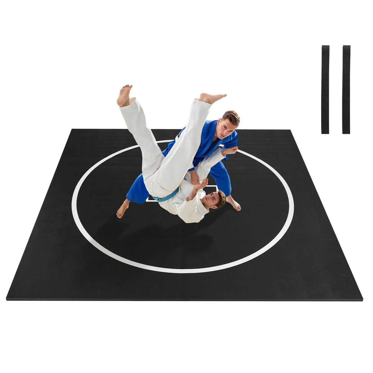 10x10 ft Wrestling Mat, Martial Arts Thick Mat for Home Gym Workouts Exercise, Waterproof PVC Roll-Up Training Mats with Circles, for Gymnastics, Tatami, Jiu Jitsu BJJ MMA Judo, Boxing, Black