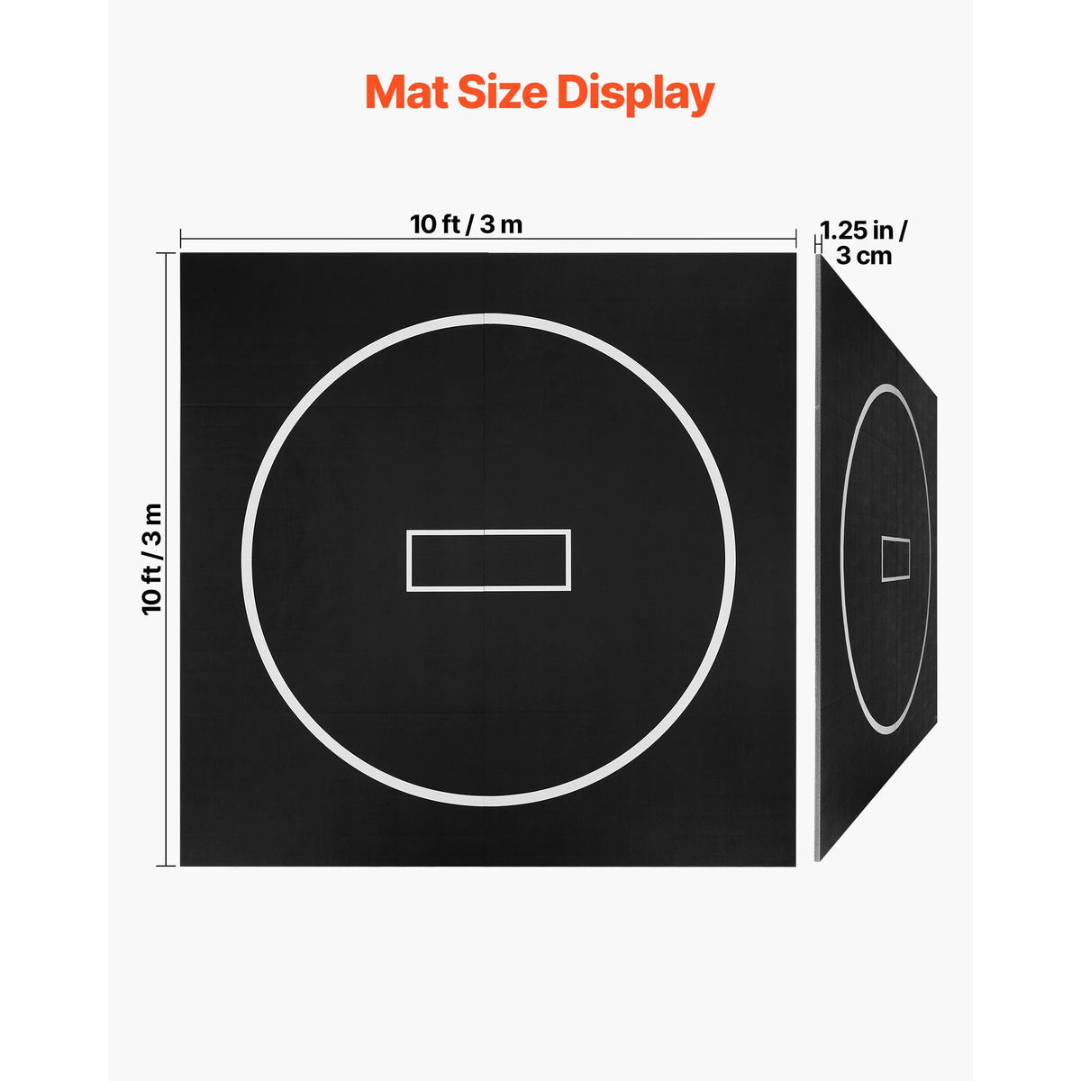 10x10 ft Wrestling Mat, Martial Arts Thick Mat for Home Gym Workouts Exercise, Waterproof PVC Roll-Up Training Mats with Circles, for Gymnastics, Tatami, Jiu Jitsu BJJ MMA Judo, Boxing, Black